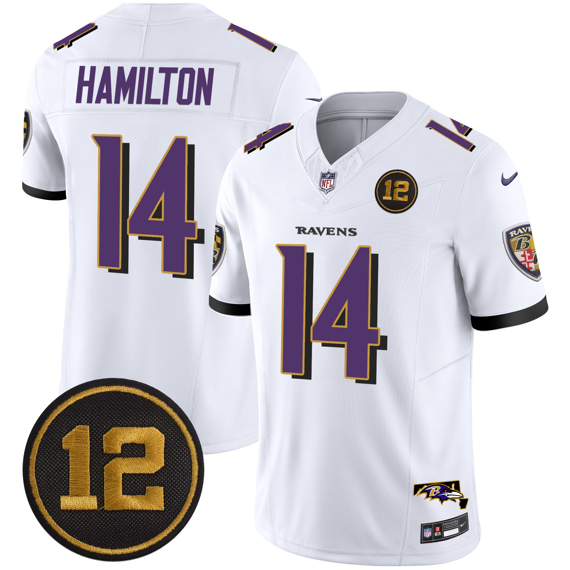Men's Kyle Hamilton Baltimore Ravens Jacoby Jones Patch Vapor Limited White Jersey - All Stitched