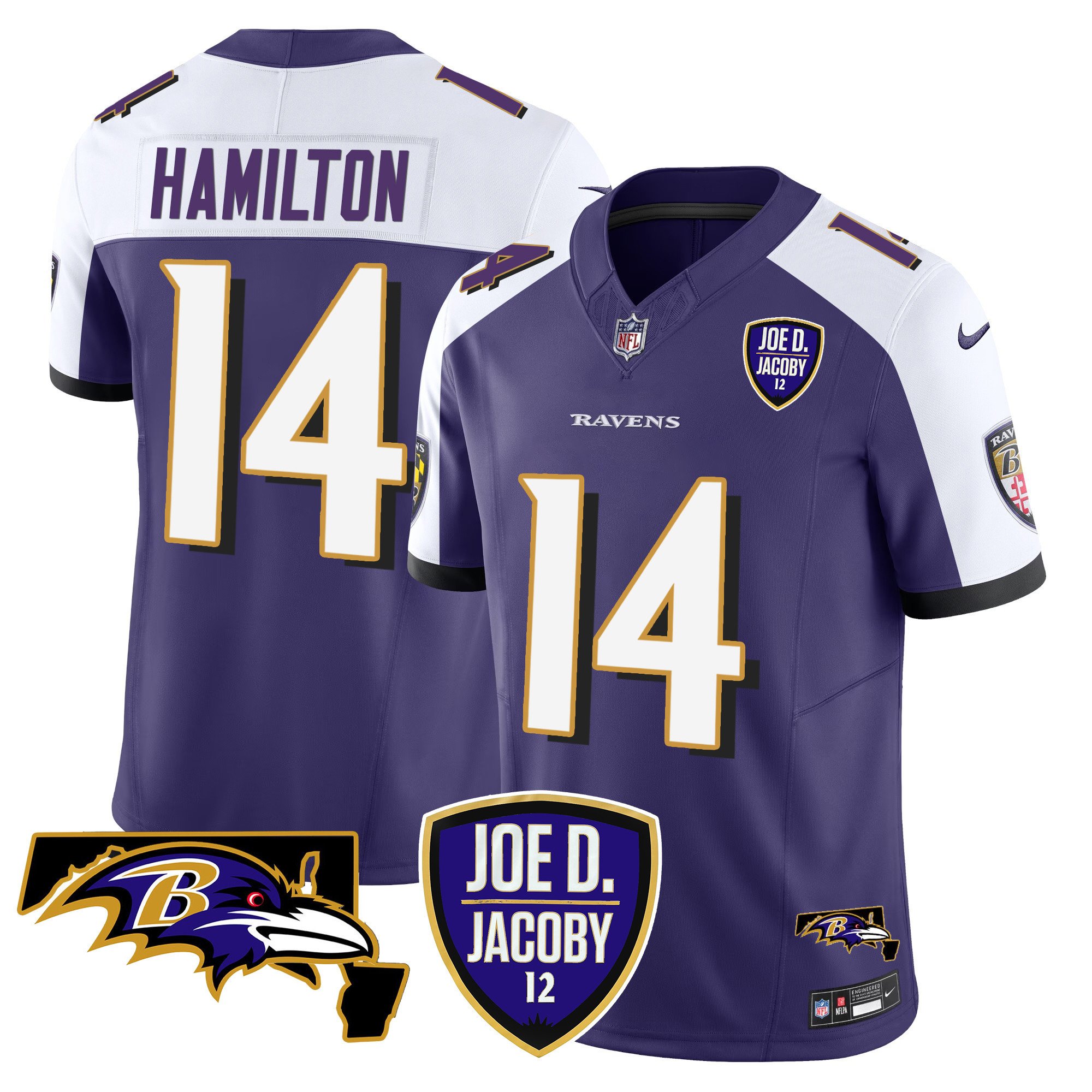 Men's Kyle Hamilton Baltimore Ravens Joe D & Jacoby Patch Vapor Limited Purple Alternate Jersey - All Stitched