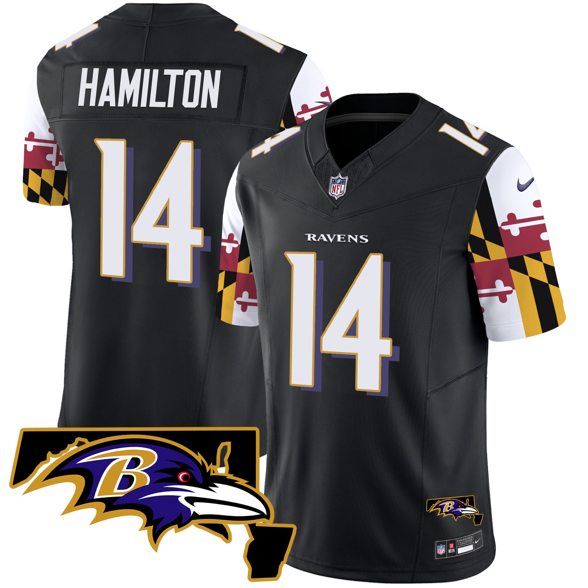 Men's Kyle Hamilton Baltimore Ravens Maryland Flag Vapor Limited Black Jersey V2 - All Stitched