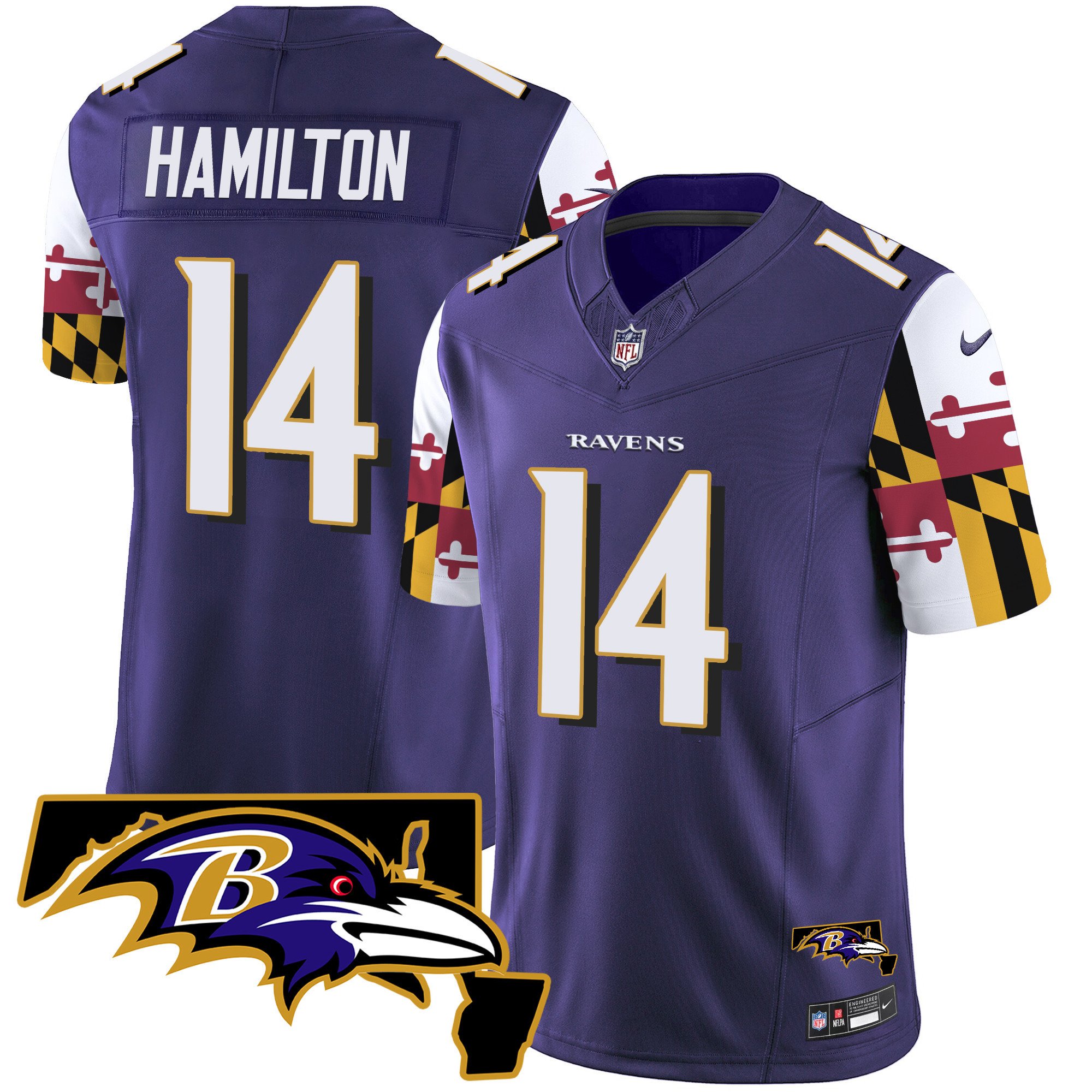 Men's Kyle Hamilton Baltimore Ravens Maryland Flag Vapor Limited Purple Jersey V2 - All Stitched