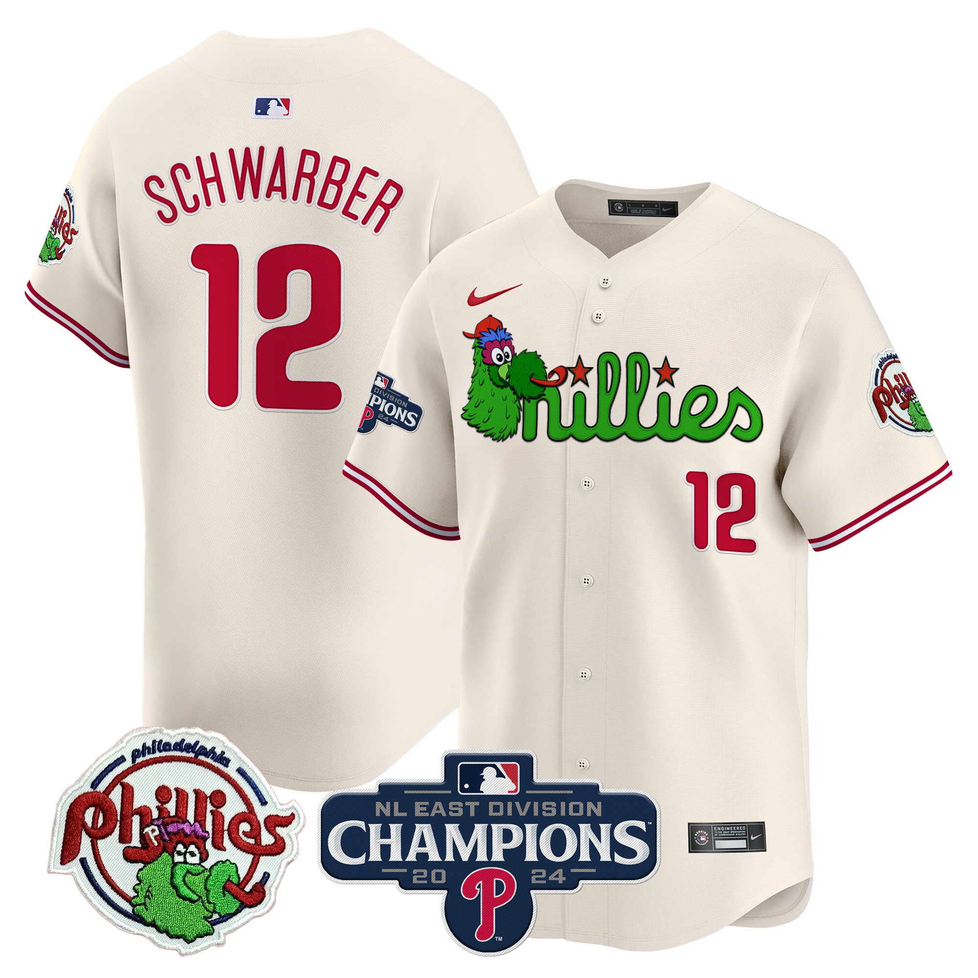 Men's Kyle Schwarber Philadelphia Phillies Phanatic 2024 NL East Division Champions Vapor Premier Limited Cream Jersey V2 - All Stitched