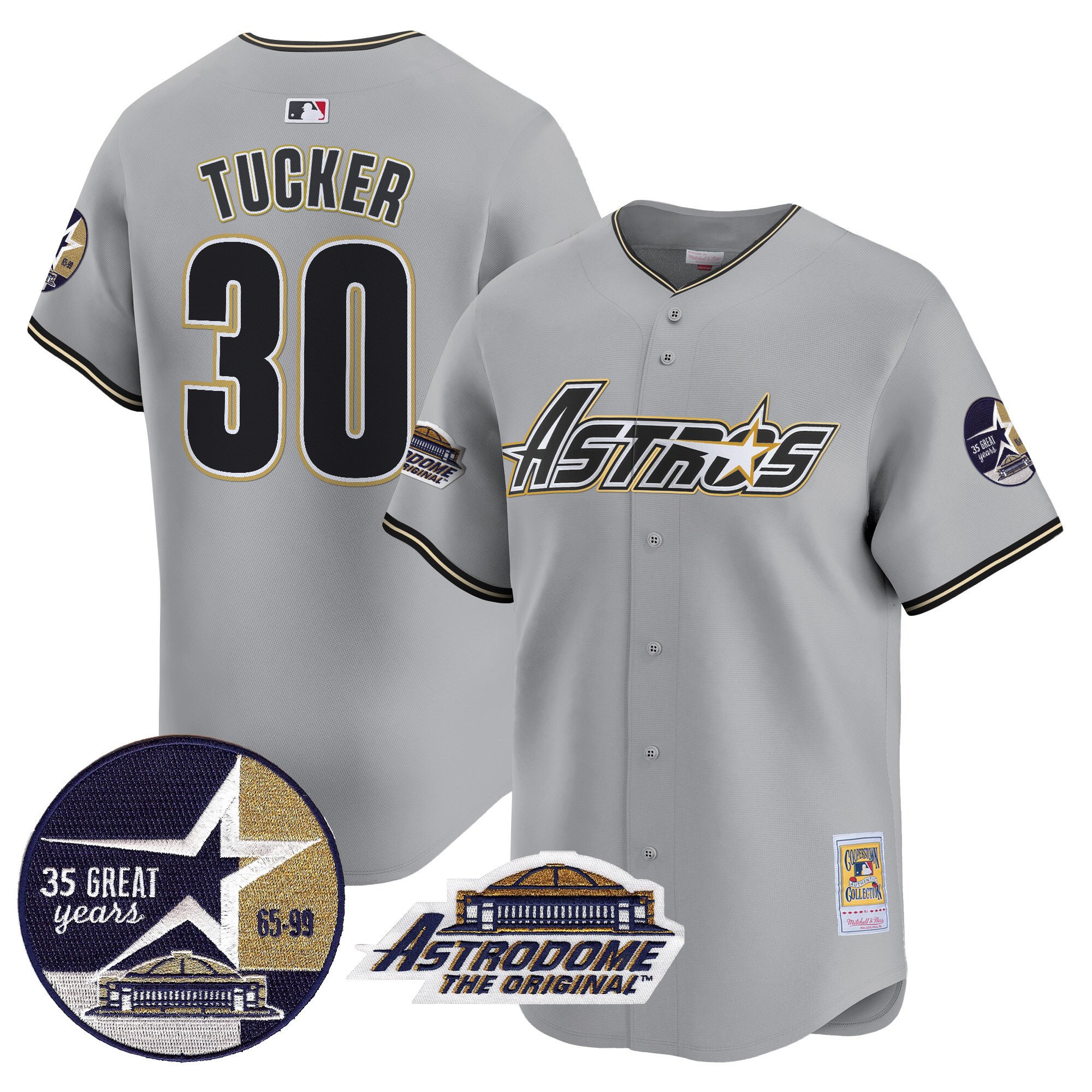 Men's Kyle Tucker Houston Astros 1999 Throwback 35th & Astrodome Patch Vapor Premier Limited Gray Jersey V3 - All Stitched