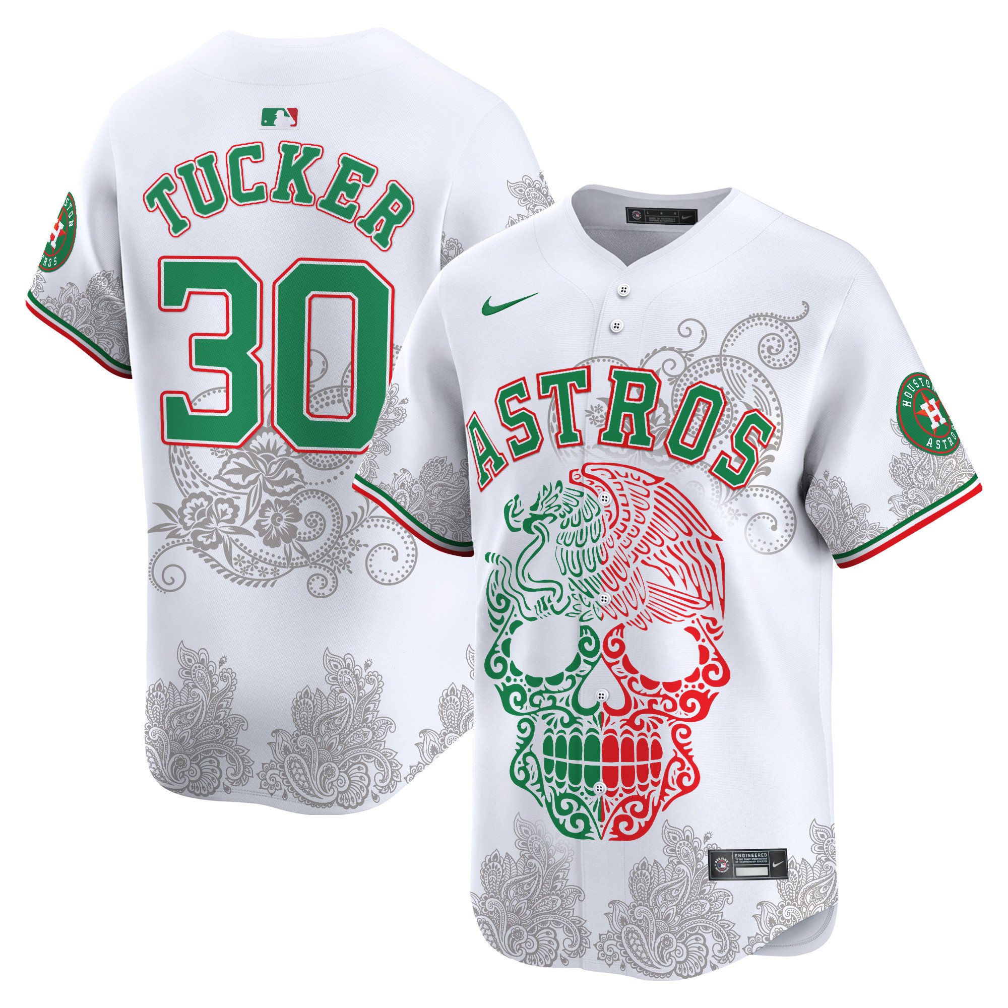 Men's Kyle Tucker Houston Astros Aztec Warrior Skull Vapor Limited White Jersey - Printed