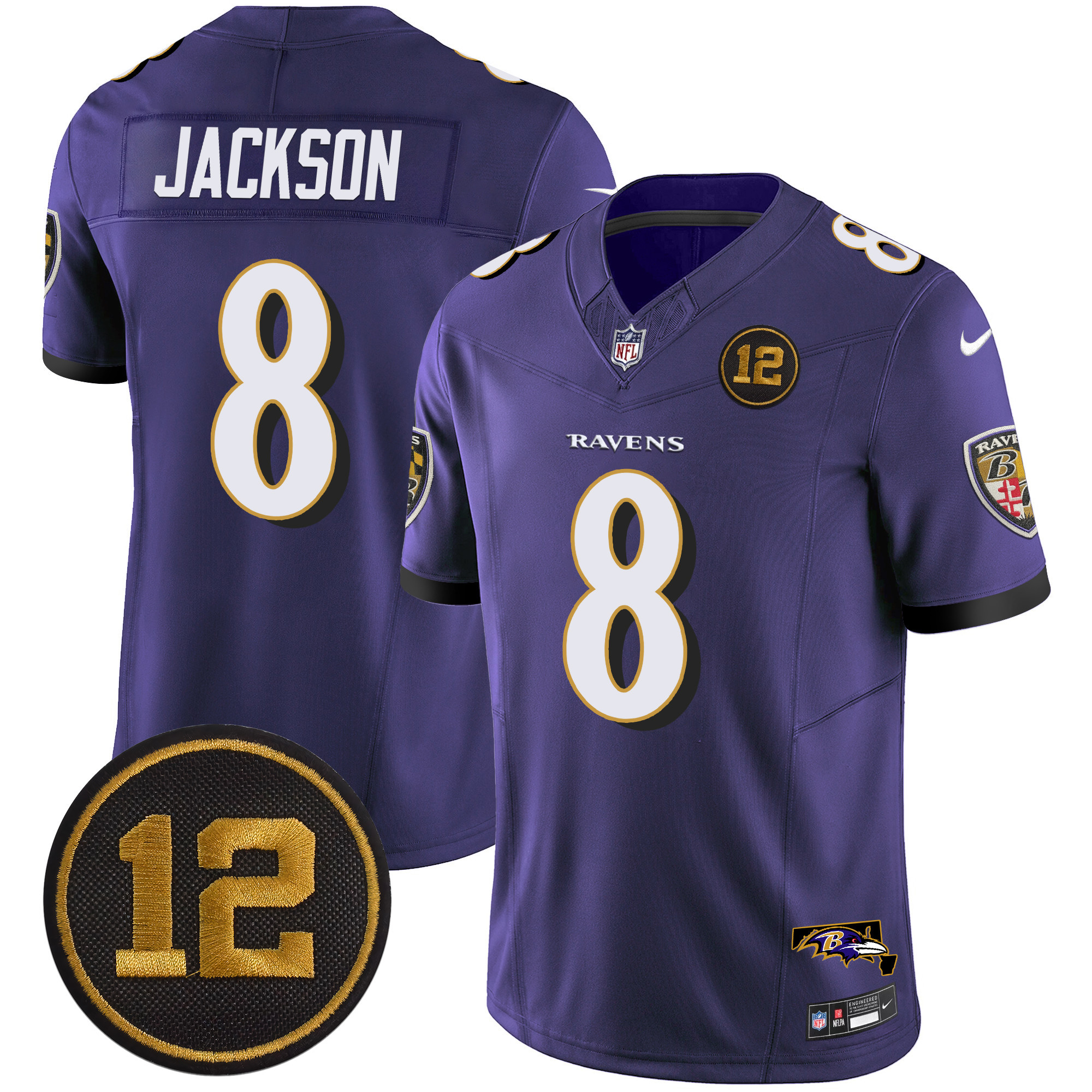 Men's Lamar Jackson Baltimore Ravens Jacoby Jones Patch Vapor Limited Purple Jersey - All Stitched