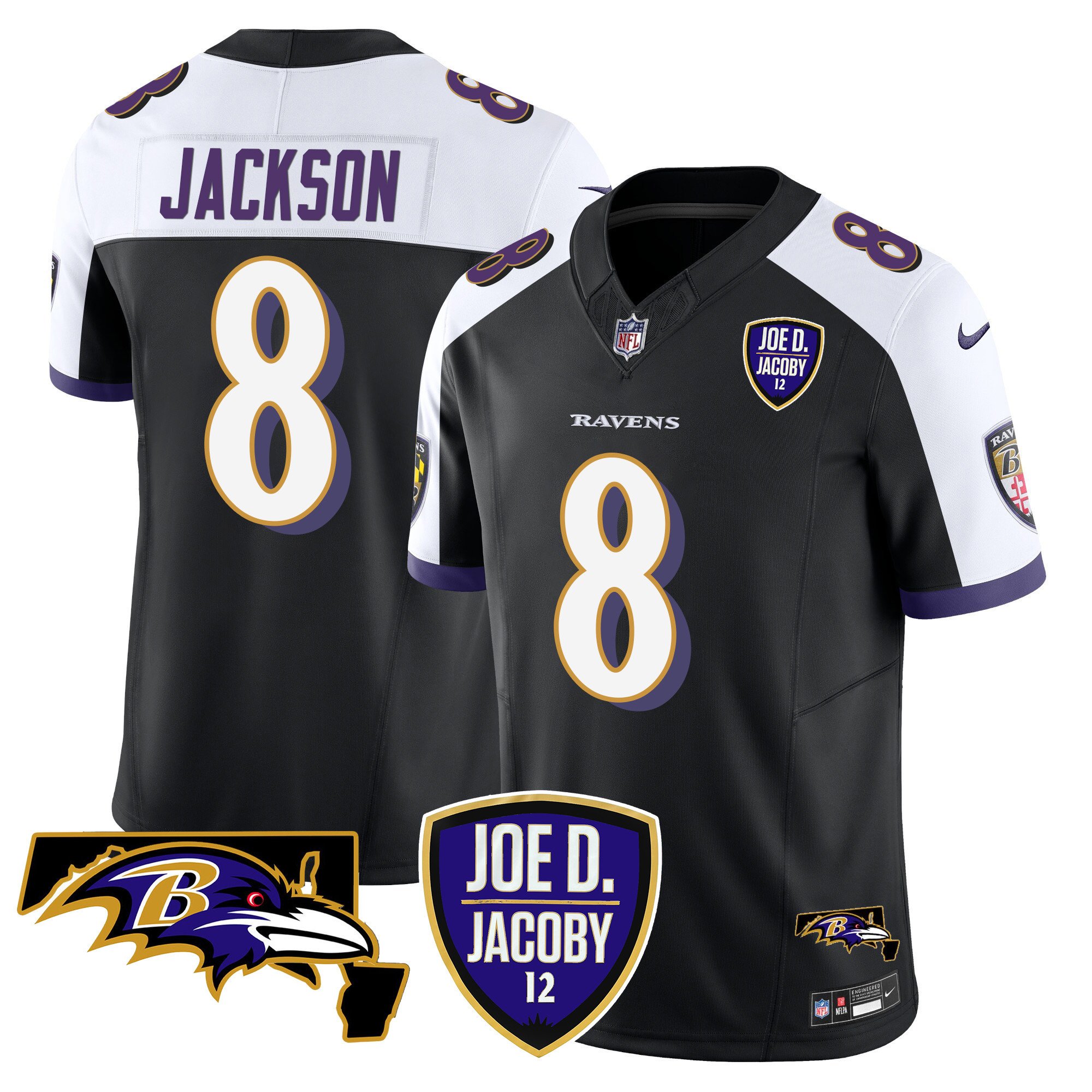 Men's Lamar Jackson Baltimore Ravens Joe D & Jacoby Patch Vapor Limited Black Alternate Jersey - All Stitched