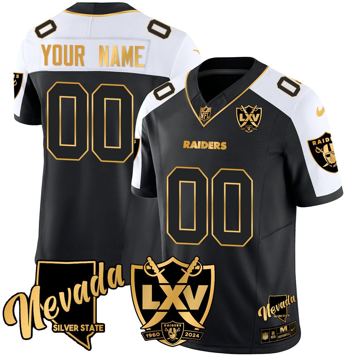 Men's Las Vegas Raiders 2024 Gold Vapor Limited Custom Black Alternate Jersey - 65th Anniversary - All Stitched