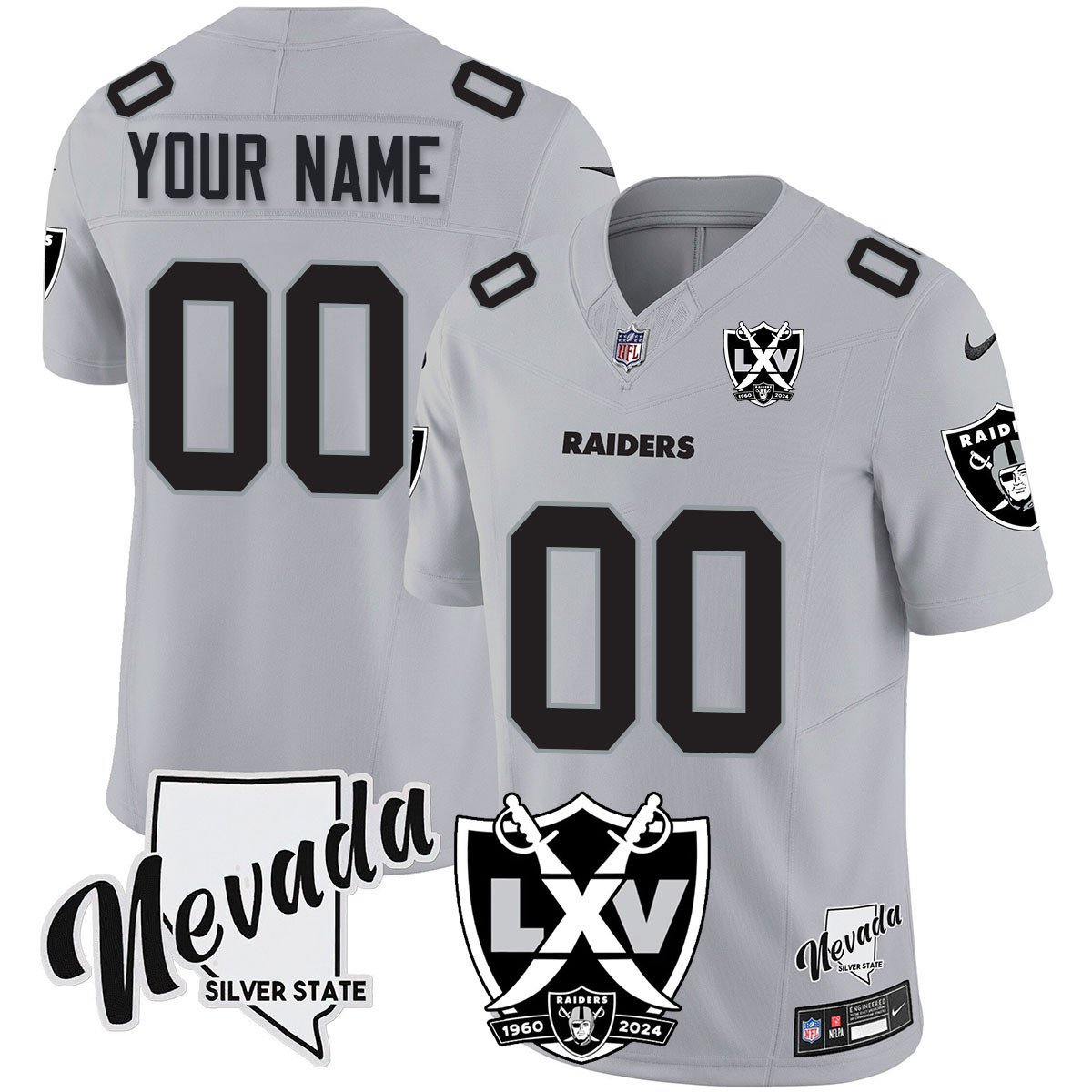 Men's Las Vegas Raiders 2024 Vapor Limited Custom Silver Jersey - 65th Anniversary - All Stitched