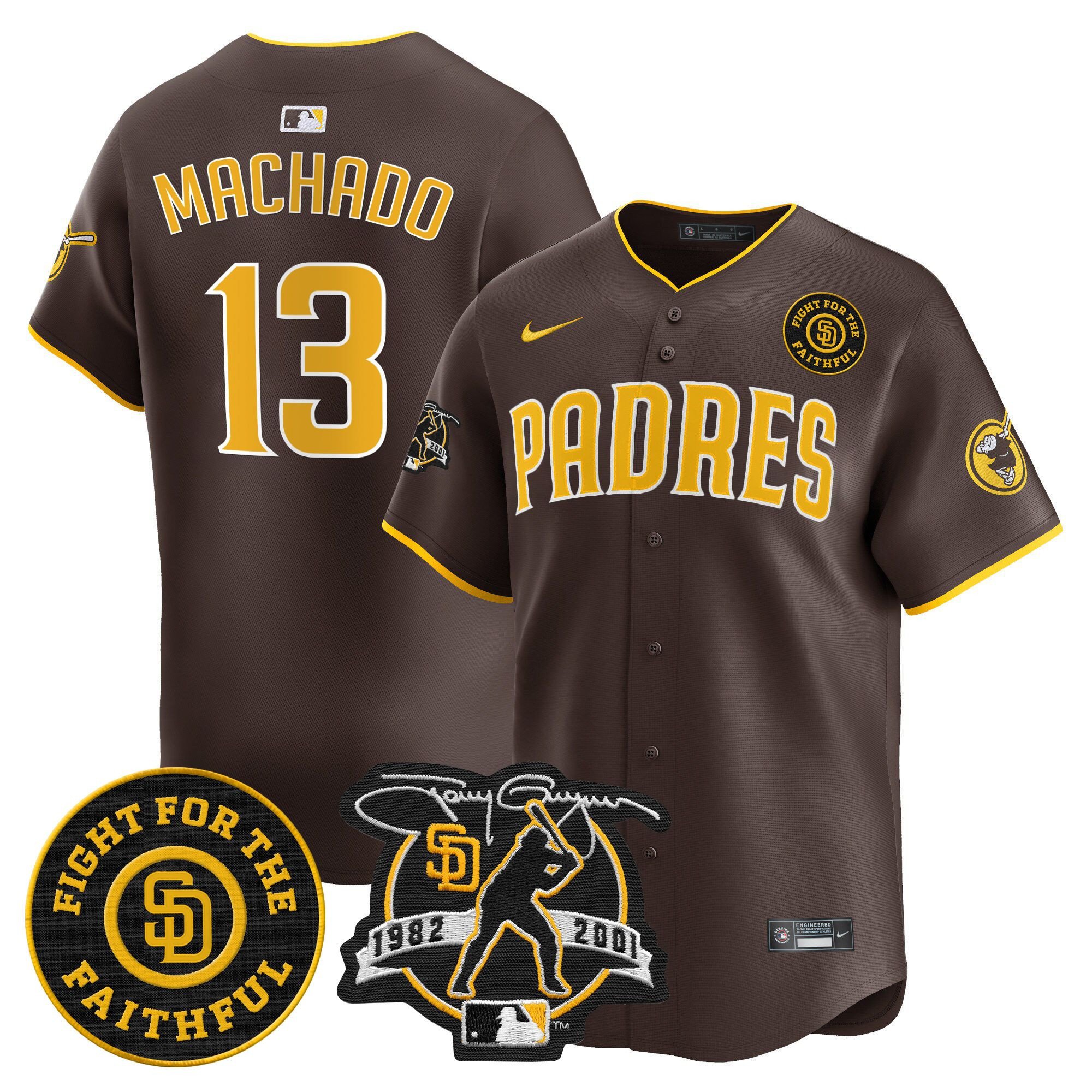Men's Manny Machado San Diego Padres Tony Gwynn & Faithful Patch Vapor Premier Limited Brown Jersey Ã± All Stitched