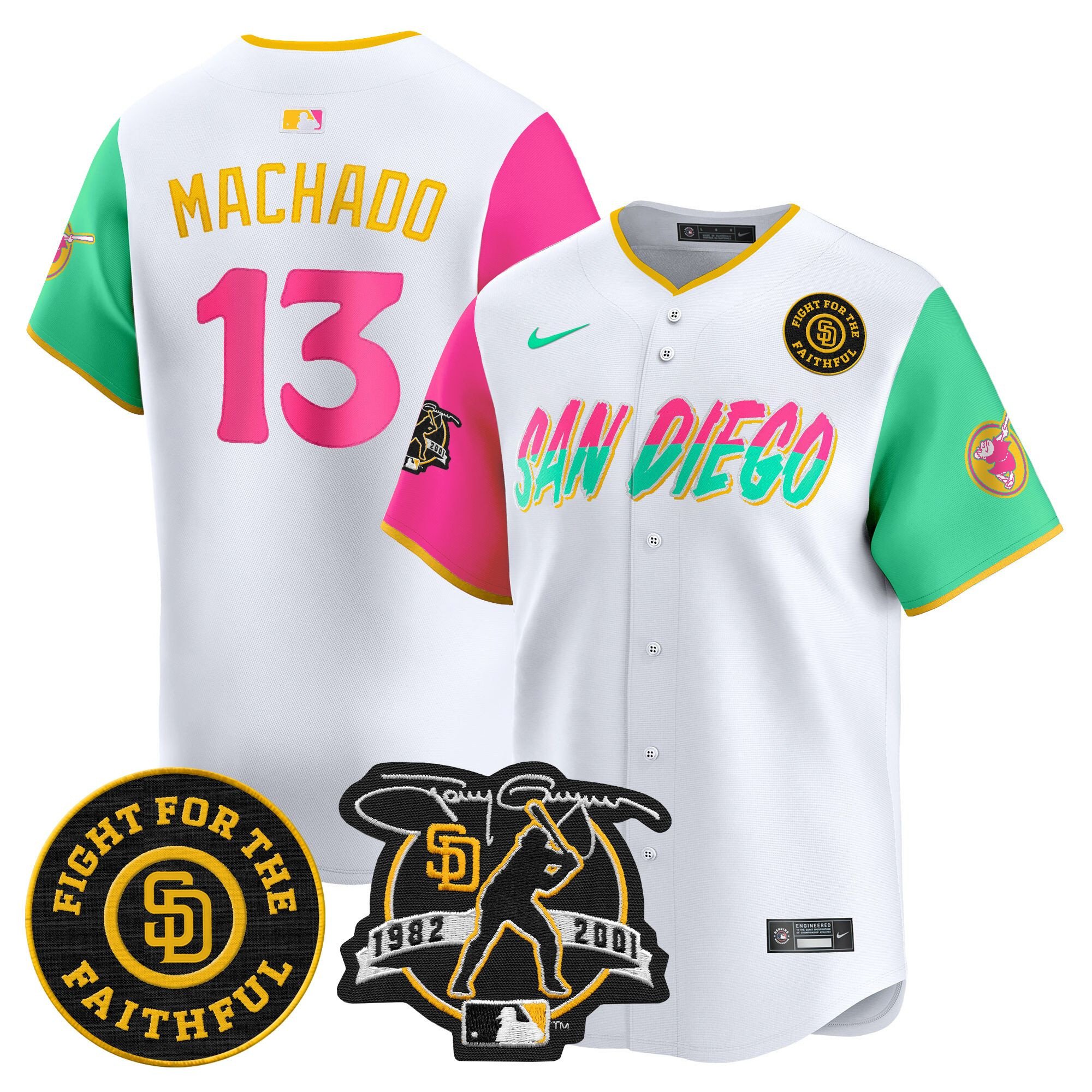 Men's Manny Machado San Diego Padres Tony Gwynn & Faithful Patch Vapor Premier Limited City Connect Jersey Ã± All Stitched