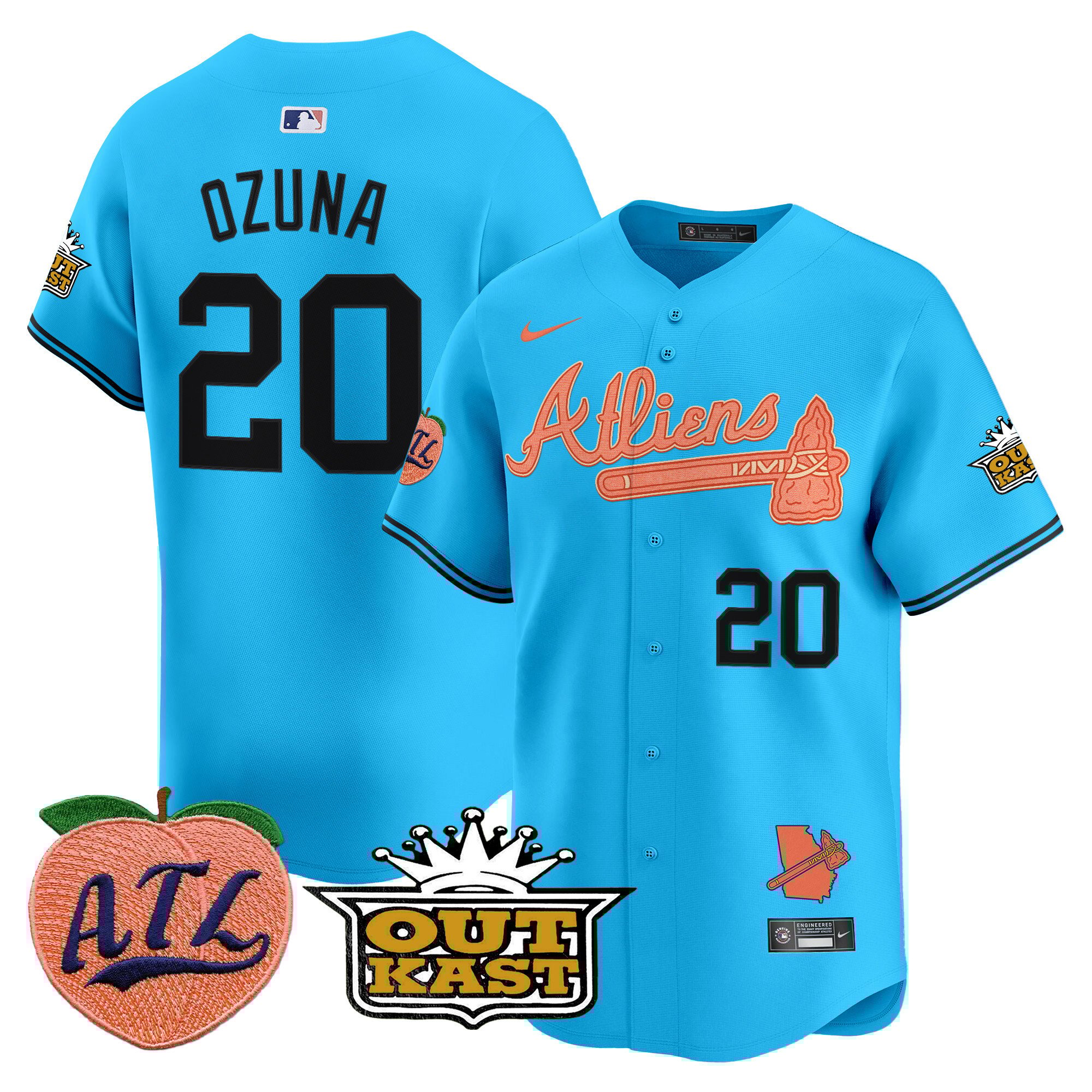 Men's Marcell Ozuna Atlanta Braves Atliens & Peach Vapor Premier Limited Light Blue Jersey - All Stitched