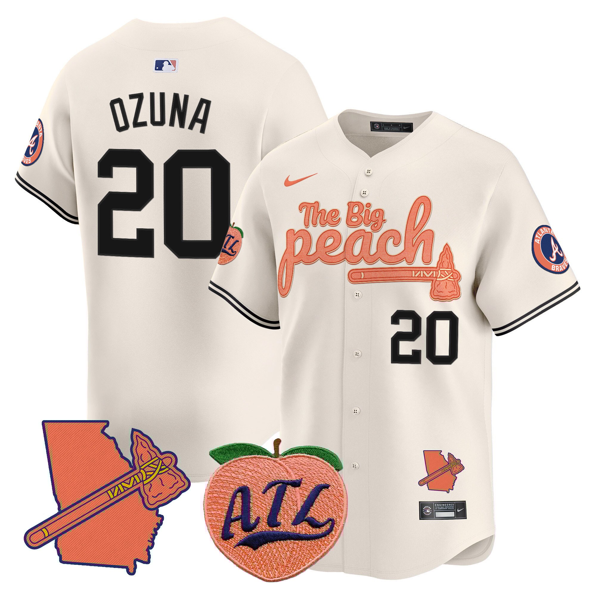 Men's Marcell Ozuna Atlanta Braves The Big Peach Vapor Premier Limited Cream Jersey V2 - All Stitched
