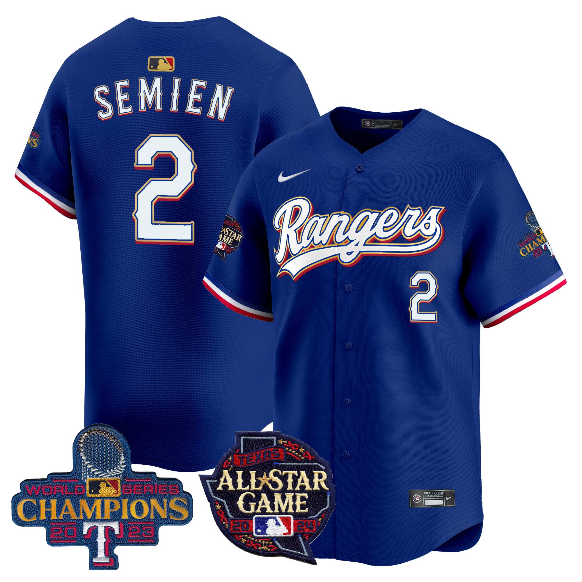 Men's Marcus Semien Texas Rangers 2024 All Star Game Patch Vapor Premier Limited Royal Jersey - All Stitched