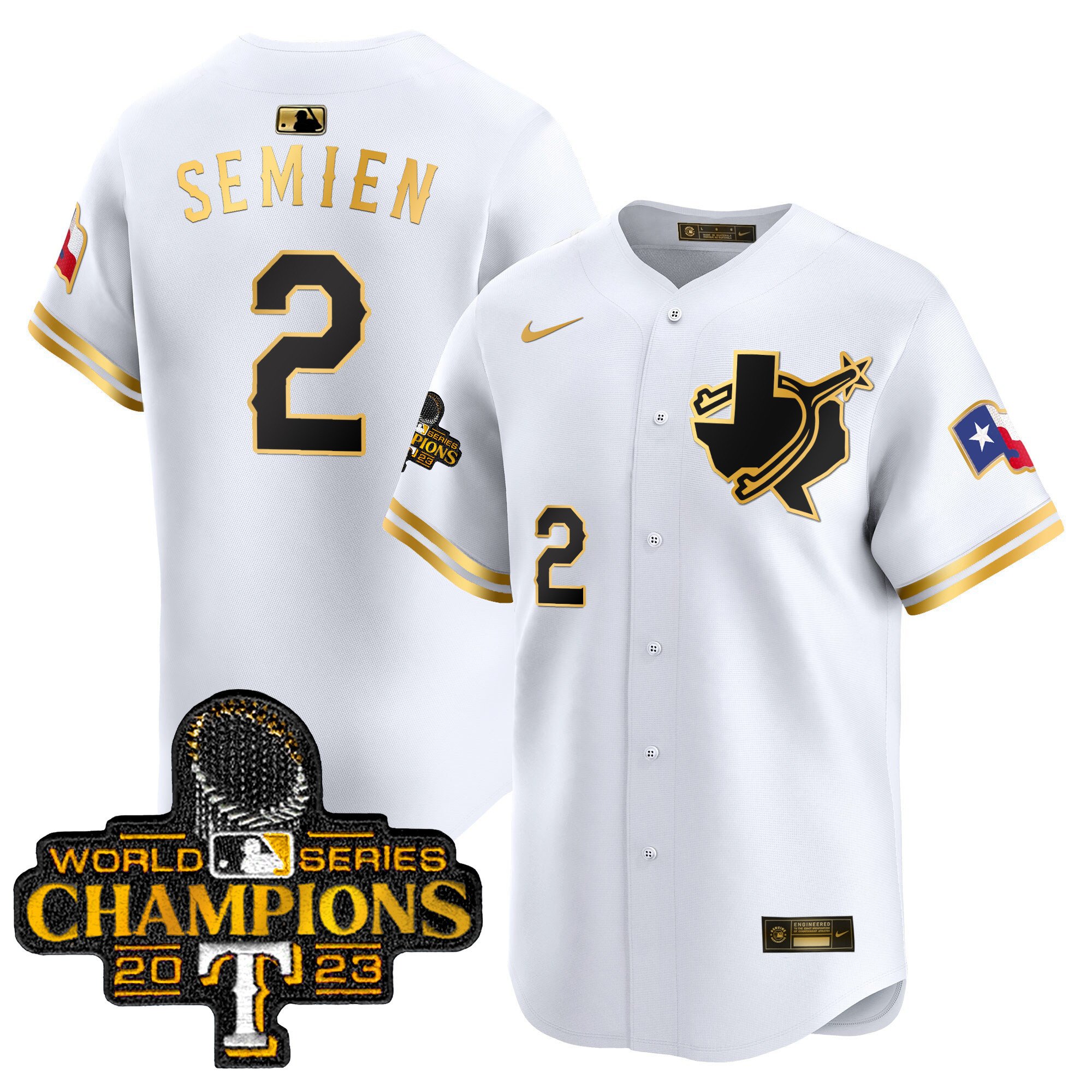 Men's Marcus Semien Texas Rangers World Series Champions Vapor Premier Limited White Gold Jersey V3 - All Stitched