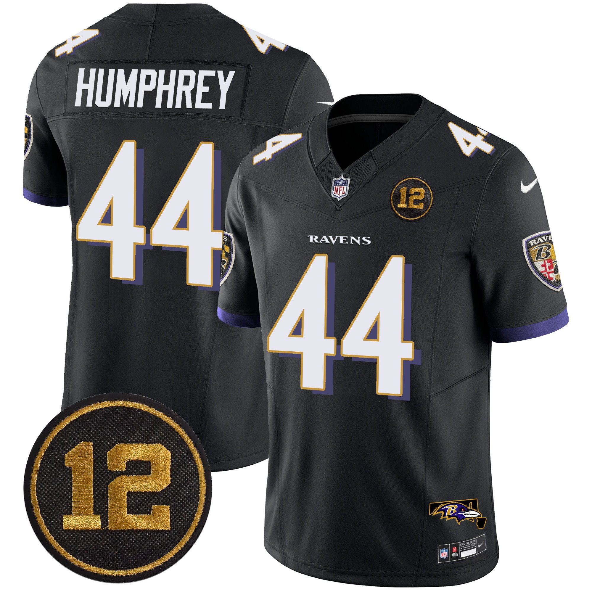Men's Marlon Humphrey Baltimore Ravens Jacoby Jones Patch Vapor Limited Black Jersey - All Stitched