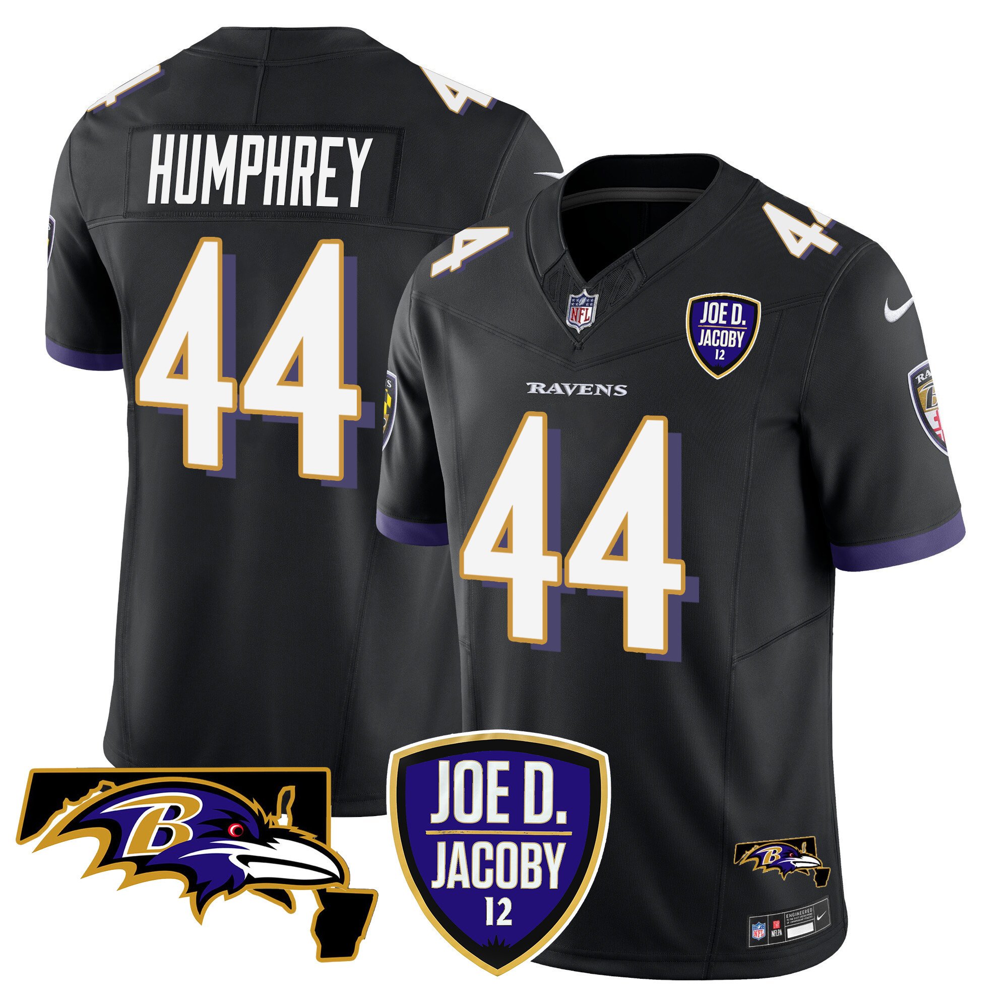 Men's Marlon Humphrey Baltimore Ravens Joe D & Jacoby Patch Vapor Limited Black Jersey - All Stitched