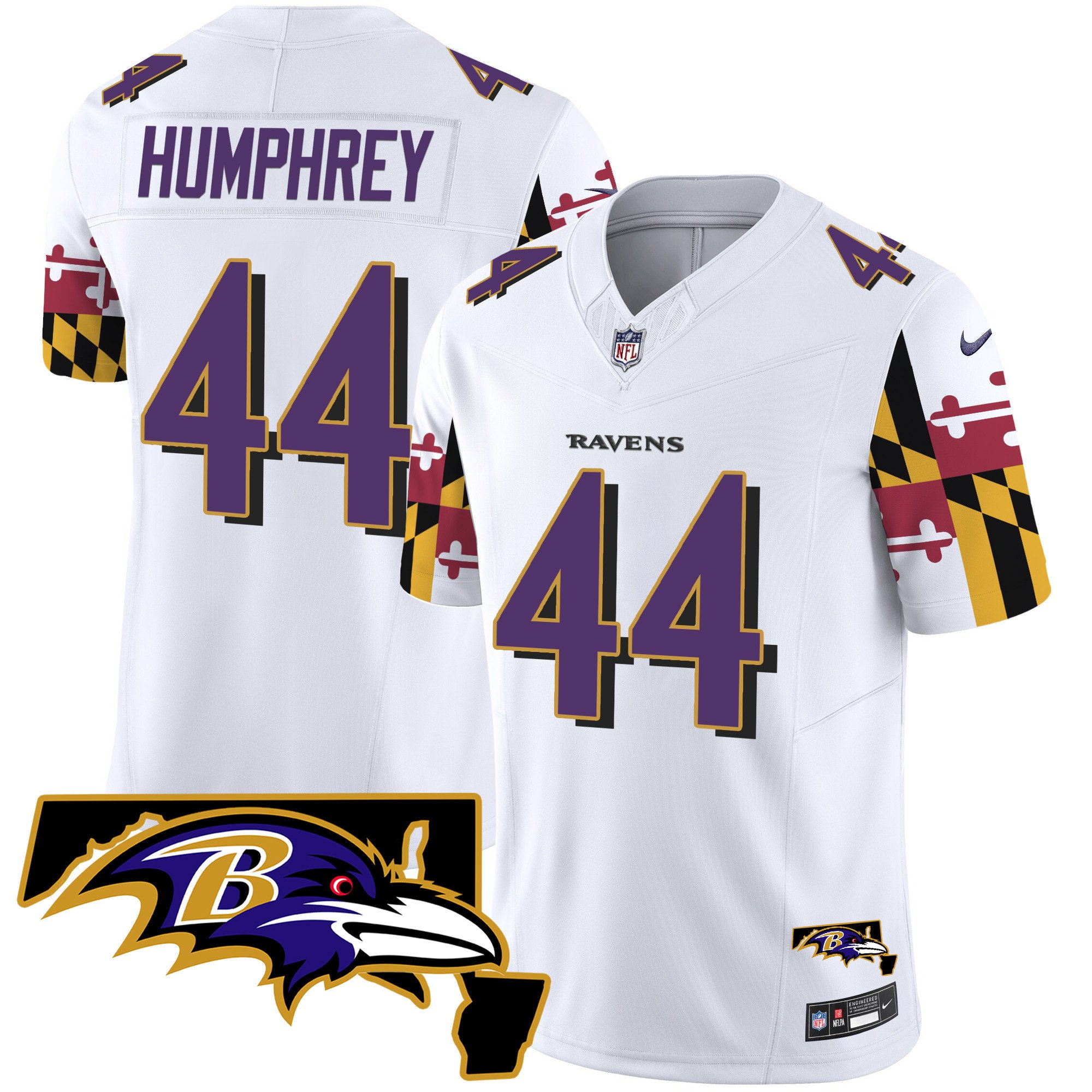 Men's Marlon Humphrey Baltimore Ravens Maryland Flag Vapor Limited White Jersey V2 - All Stitched