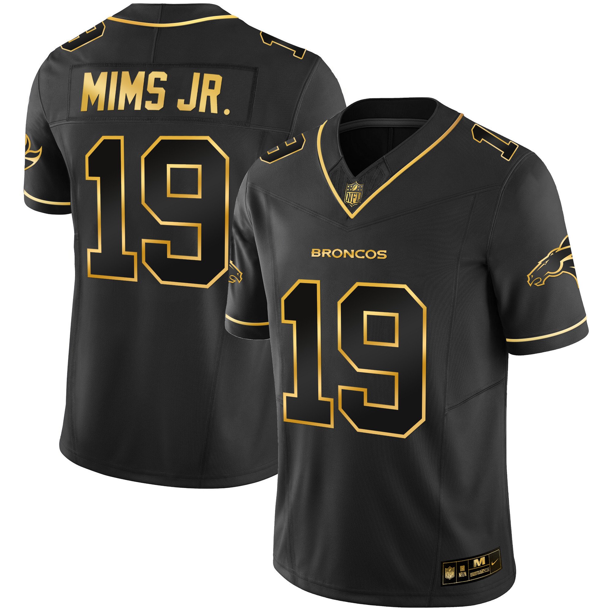 Men's Marvin Mims Jr. Denver Broncos Gold Vapor Limited Black Gold Jersey - All Stitched