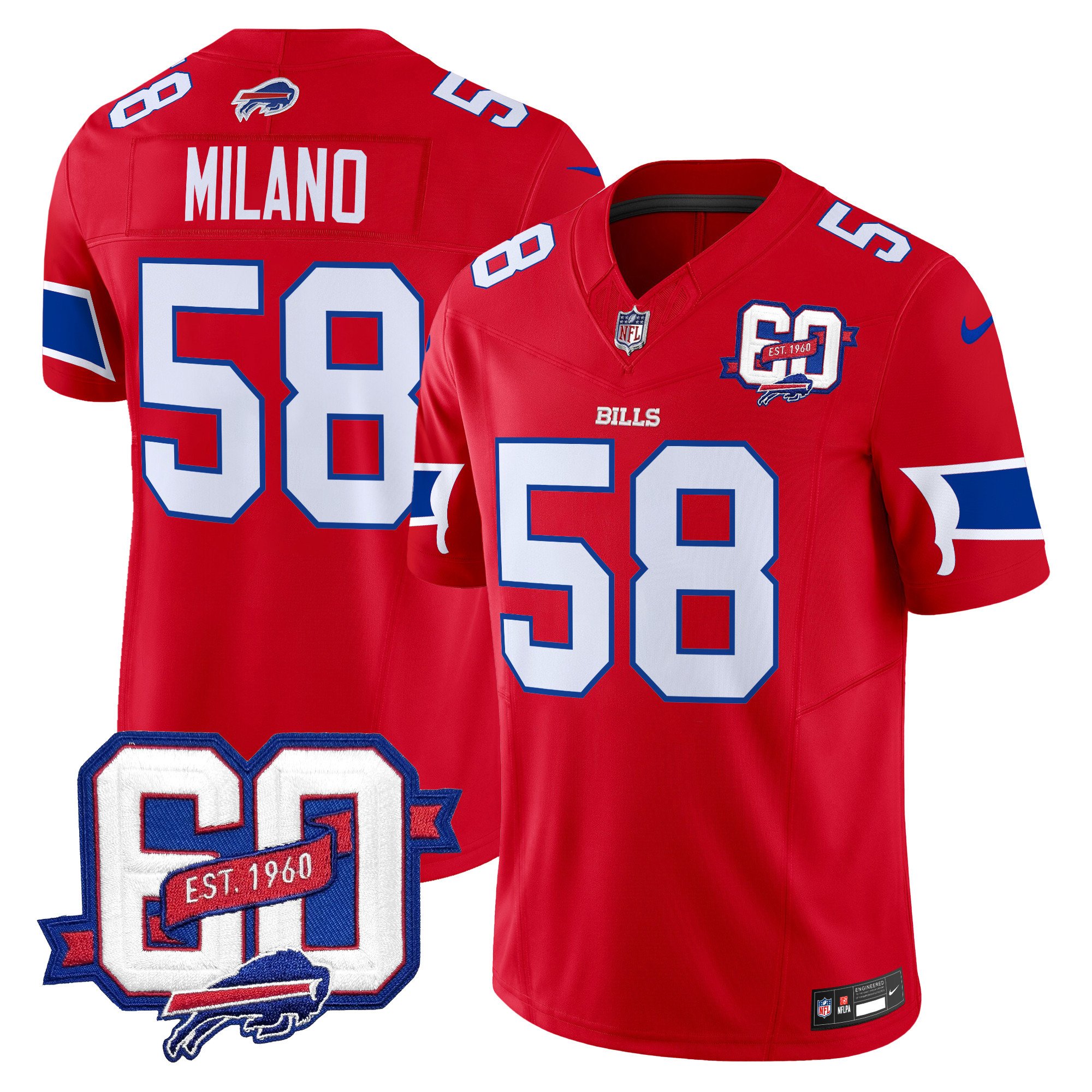 Men's Matt Milano Buffalo Bills 60th Anniversary Patch Vapor Limited Red Jersey - All Stitched