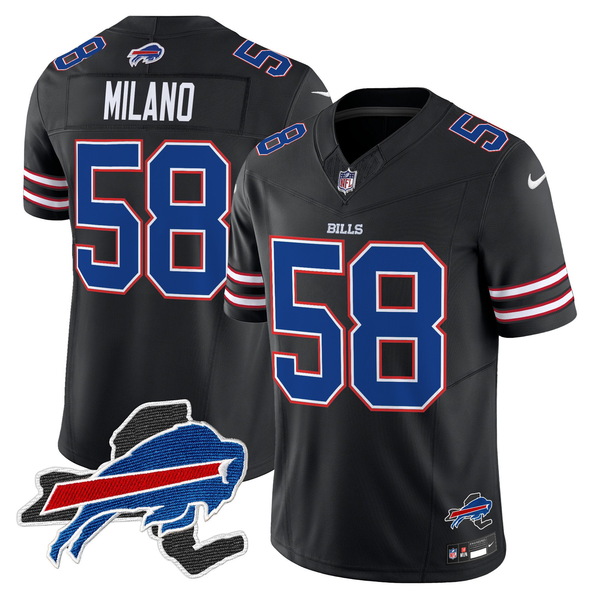 Men's Matt Milano Buffalo Bills New York Patch Vapor Limited Black Jersey V3 - All Stitched