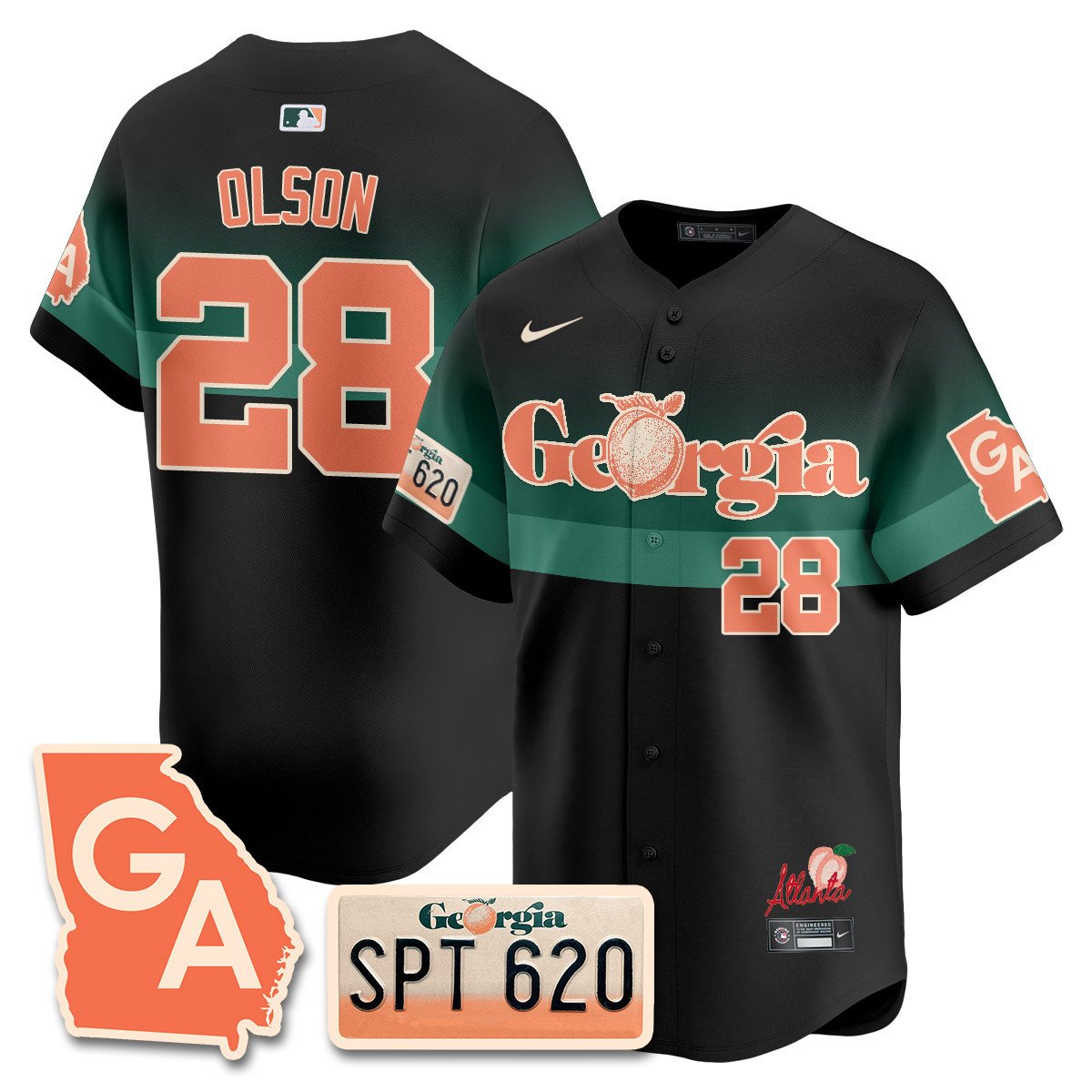 Men's Matt Olson Atlanta Braves Peach Plates - Georgia Peaches Vapor Premier Limited Black Jersey - Printed