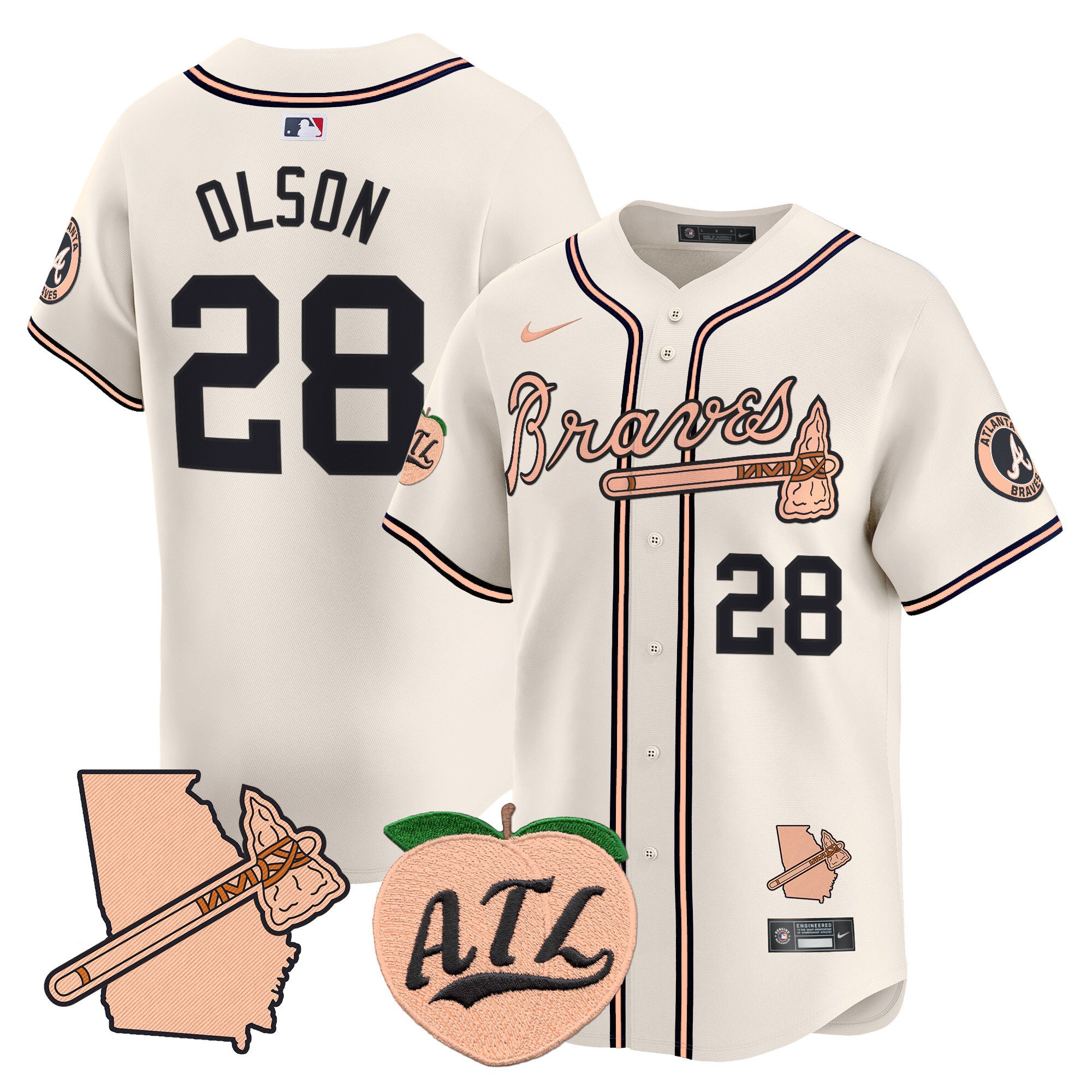 Men's Matt Olson Atlanta Braves Peach Vapor Premier Limited Cream Jersey - All Stitched
