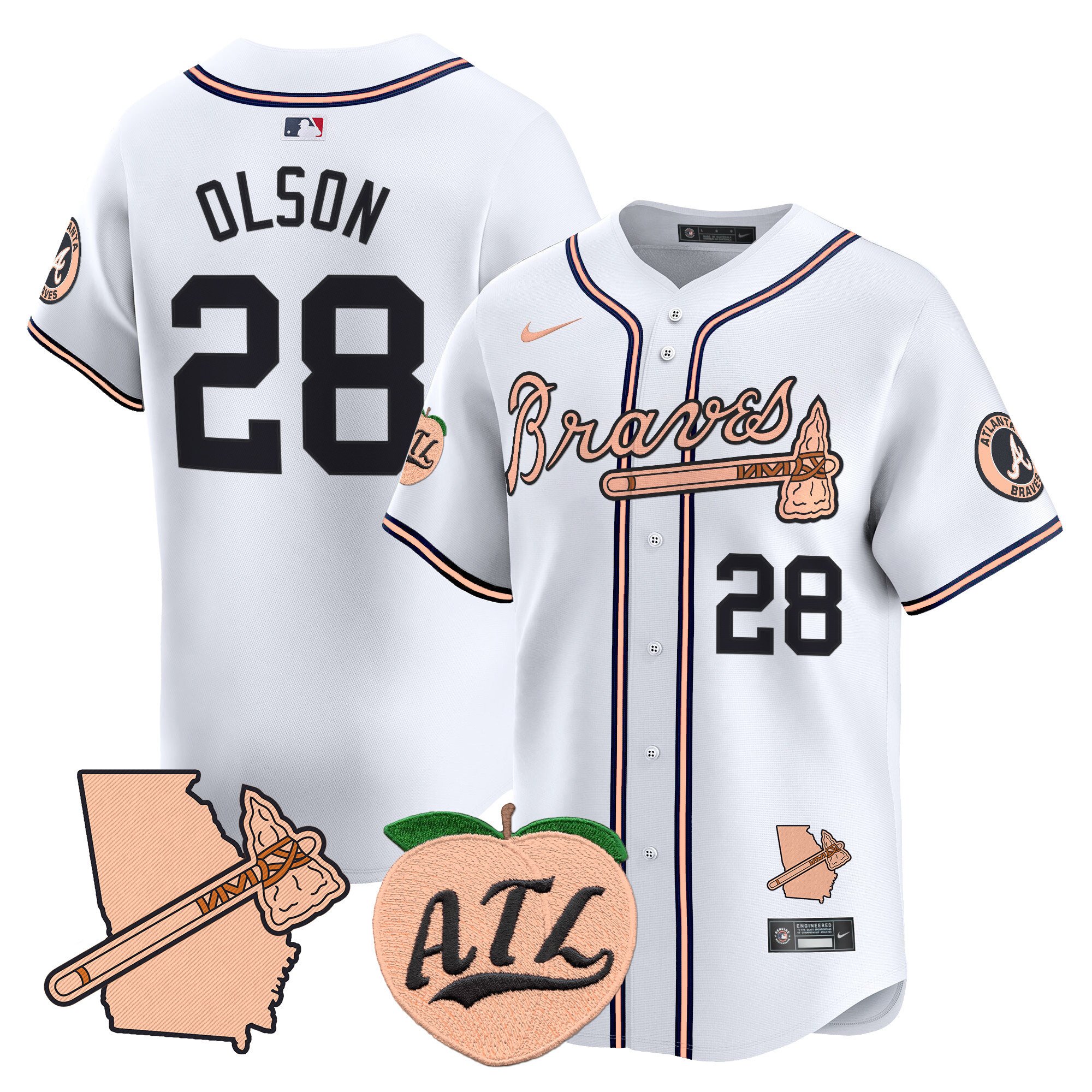 Men's Matt Olson Atlanta Braves Peach Vapor Premier Limited White Jersey - All Stitched