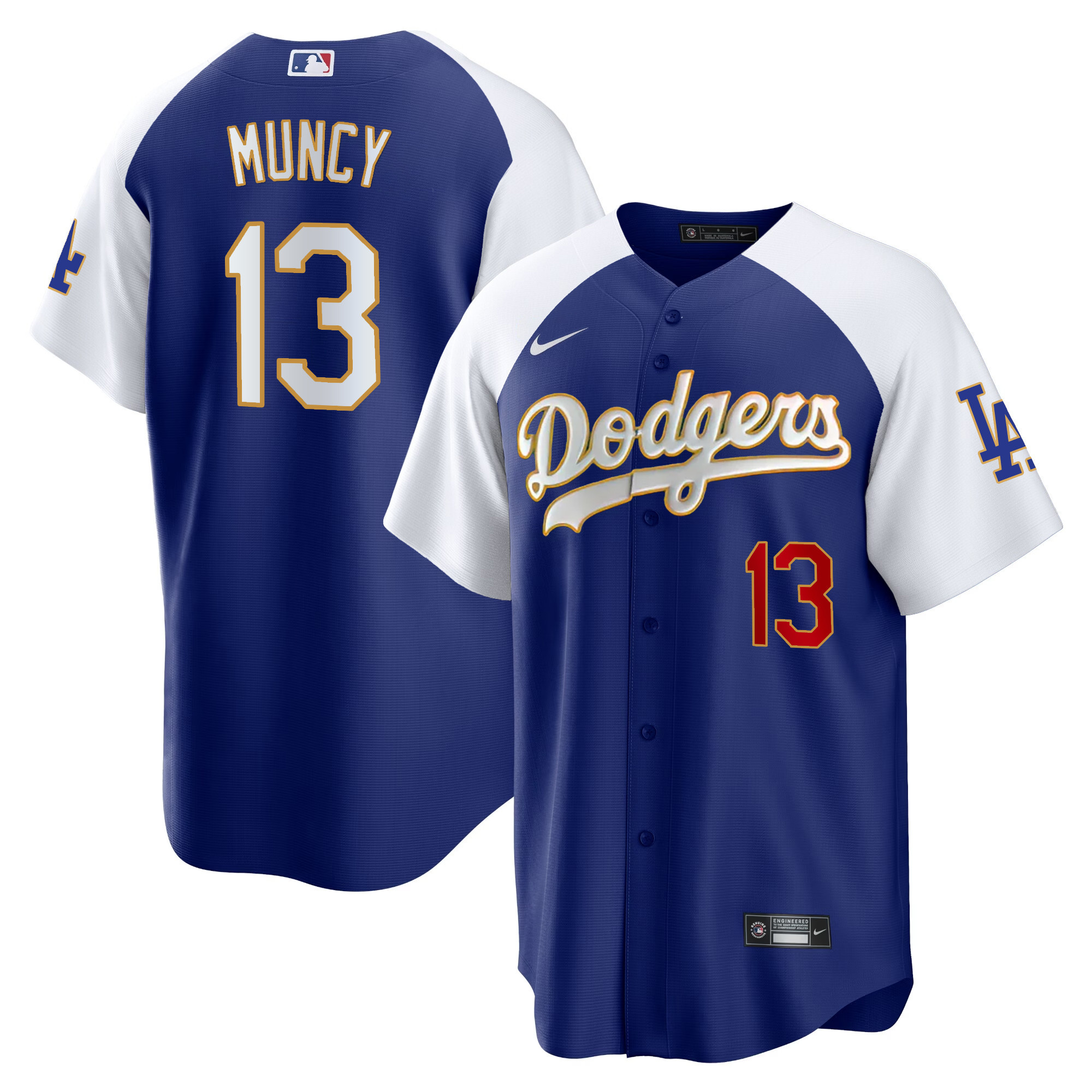 Men's Max Muncy Los Angeles Dodgers Gold Trim Cool Base Alternate Royal Jersey - All Stitched