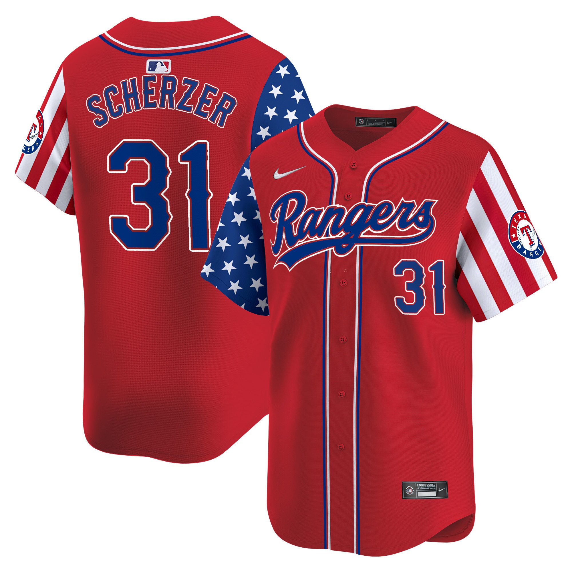 Men's Max Scherzer Texas Rangers 2024 Independence Day Vapor Premier Limited Red Jersey - All Stitched