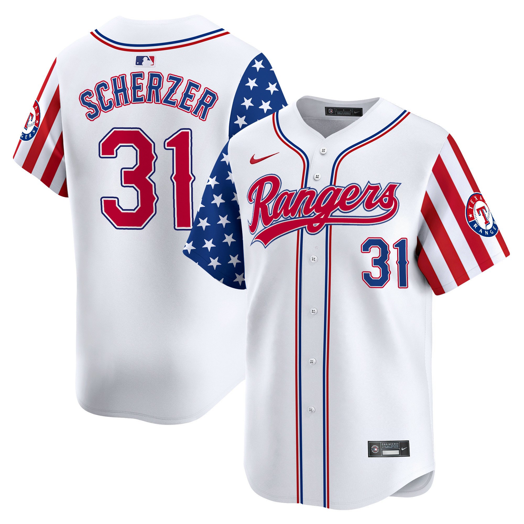 Men's Max Scherzer Texas Rangers 2024 Independence Day Vapor Premier Limited White Jersey - All Stitched