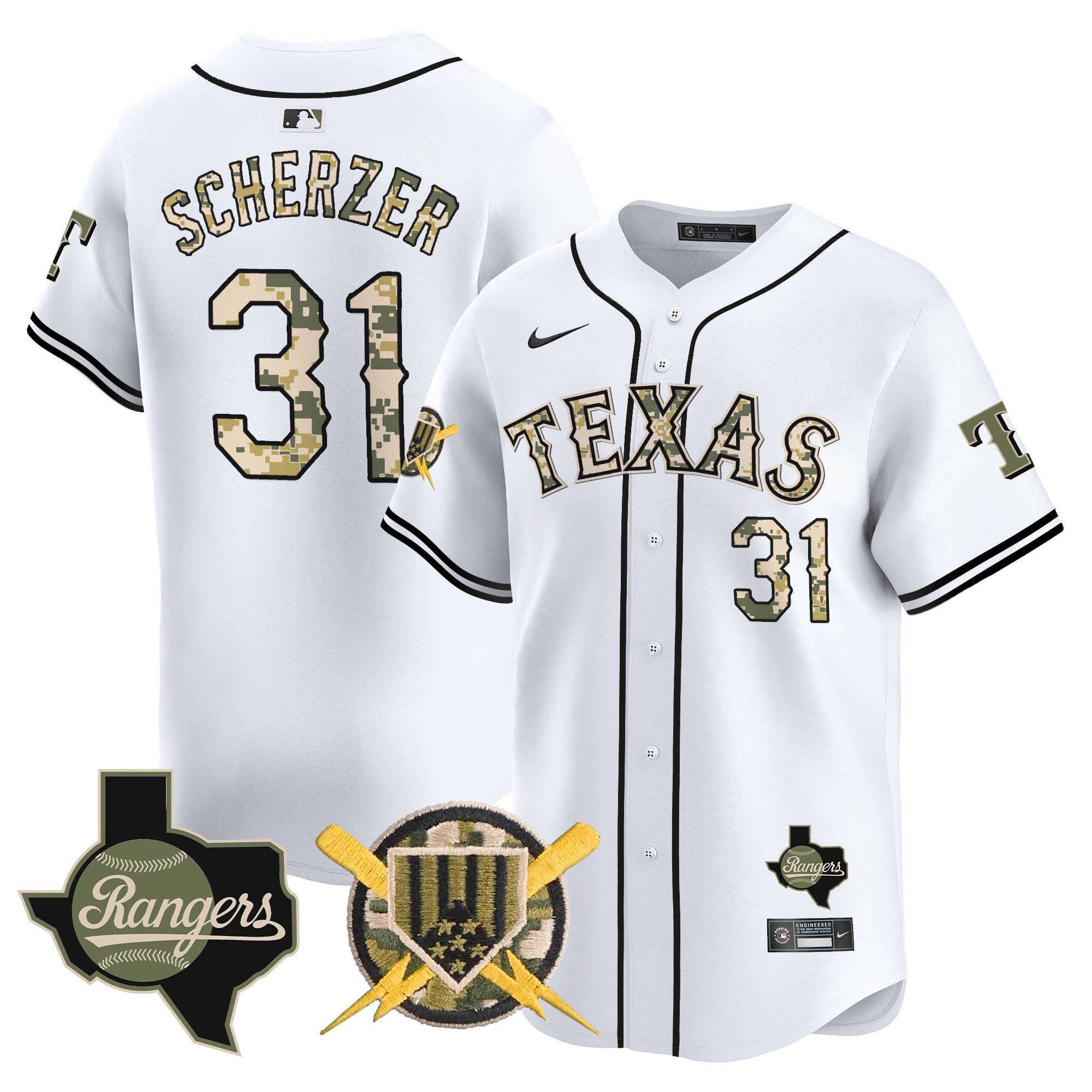 Men's Max Scherzer Texas Rangers Armed Forces Day Vapor Premier Limited White Jersey - All Stitched