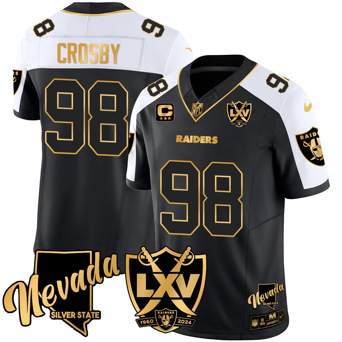 Men's Maxx Crosby Las Vegas Raiders 2024 Gold Vapor Limited Black Alternate Jersey - 65th Anniversary - All Stitched