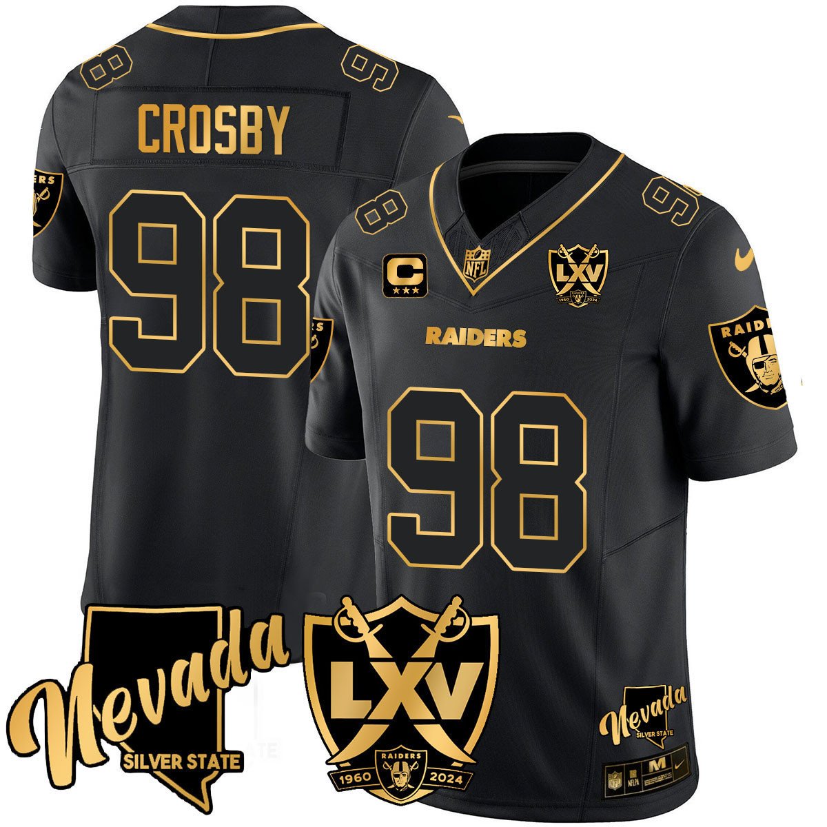 Men's Maxx Crosby Las Vegas Raiders 2024 Gold Vapor Limited Black Gold Jersey - 65th Anniversary - All Stitched