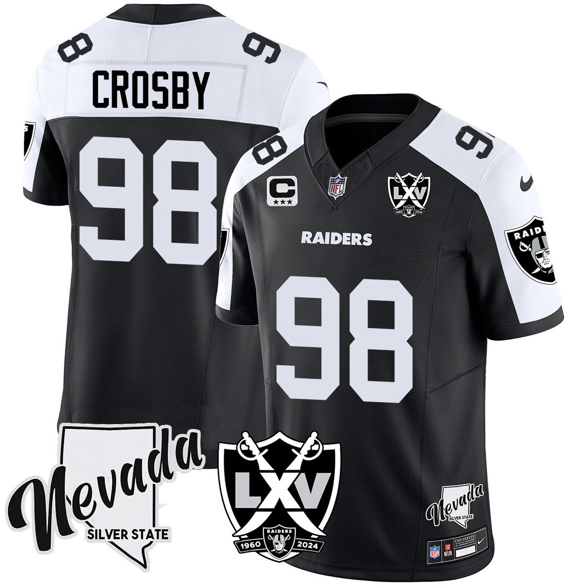 Men's Maxx Crosby Las Vegas Raiders 2024 Vapor Limited Black Alternate Jersey - 65th Anniversary - All Stitched