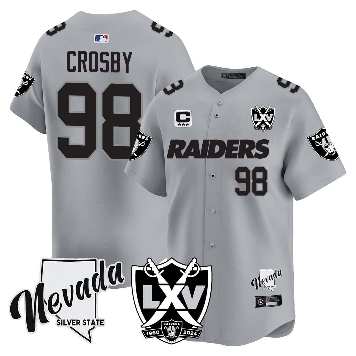 Men's Maxx Crosby Las Vegas Raiders 2024 Vapor Premier Limited Silver Jersey - 65th Anniversary - All Stitched