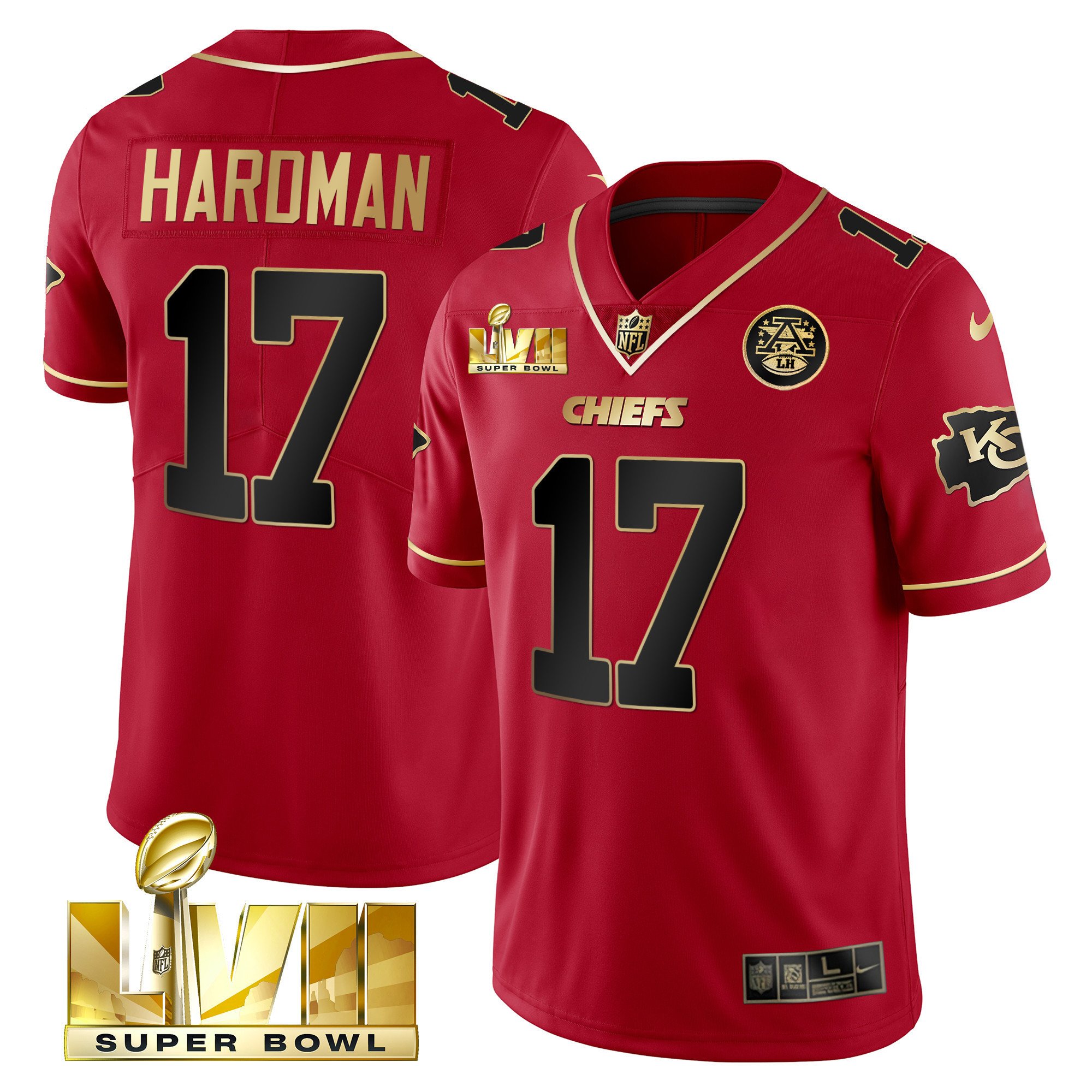 Men's Mecole Hardman Kansas City Chiefs Super Bowl LVII Gold Trim Vapor Red Special Jersey - All Stitched
