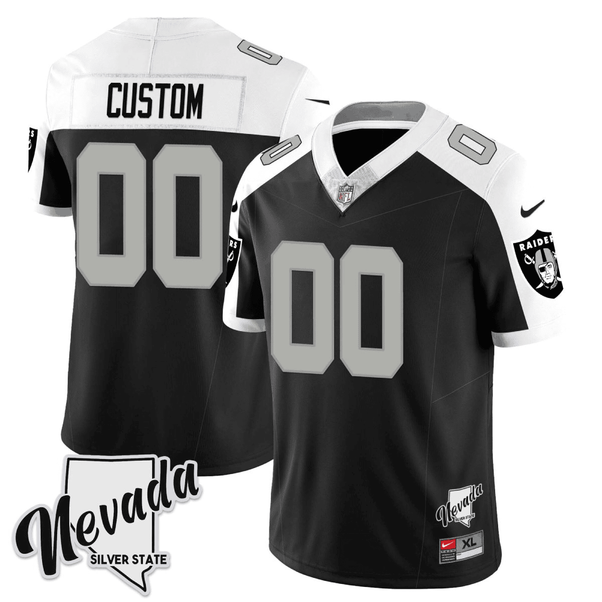 Men's Menâ€™s Las Vegas Raiders 2023 Nevada Silver State Patch Vapor Custom Alternate Jersey â€“ All Stitched