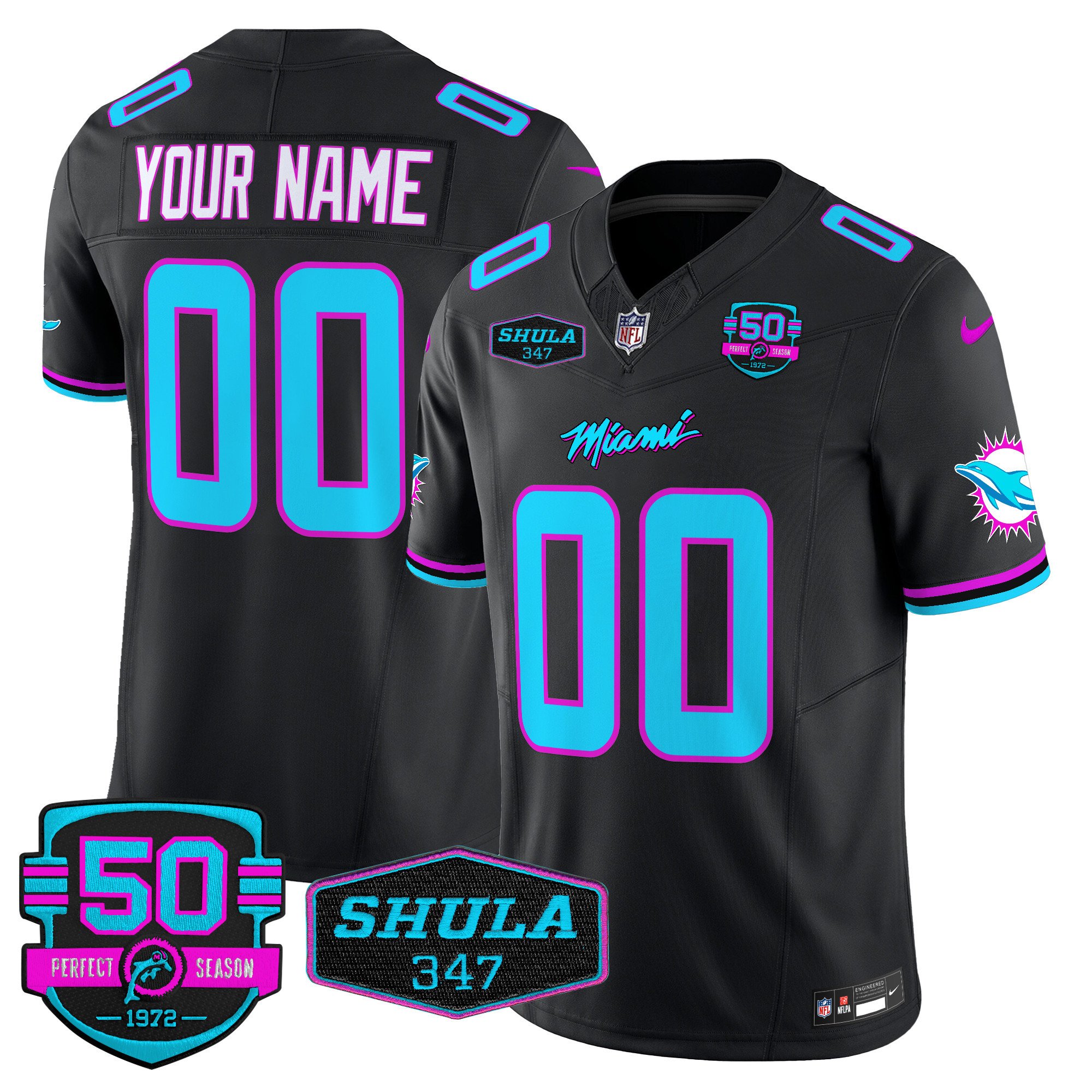 Men's Miami Dolphins "Miami Vice" Vapor Limited Custom Black Jersey V4 - All Stitched