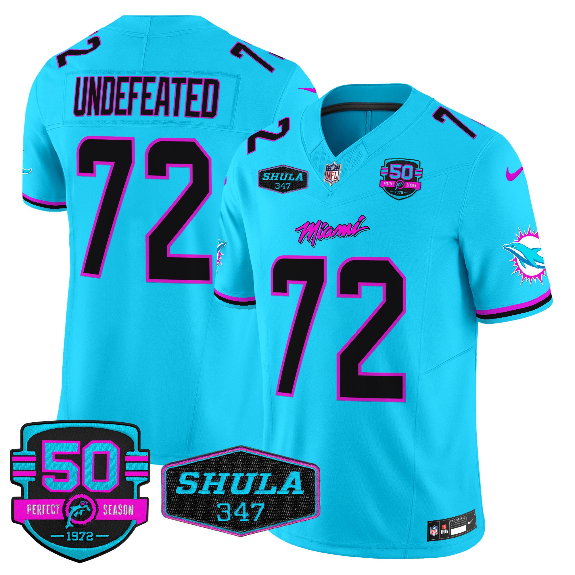 Men's Miami Dolphins "Miami Vice" Vapor Limited Undefeated Aqua Jersey V4 - All Stitched