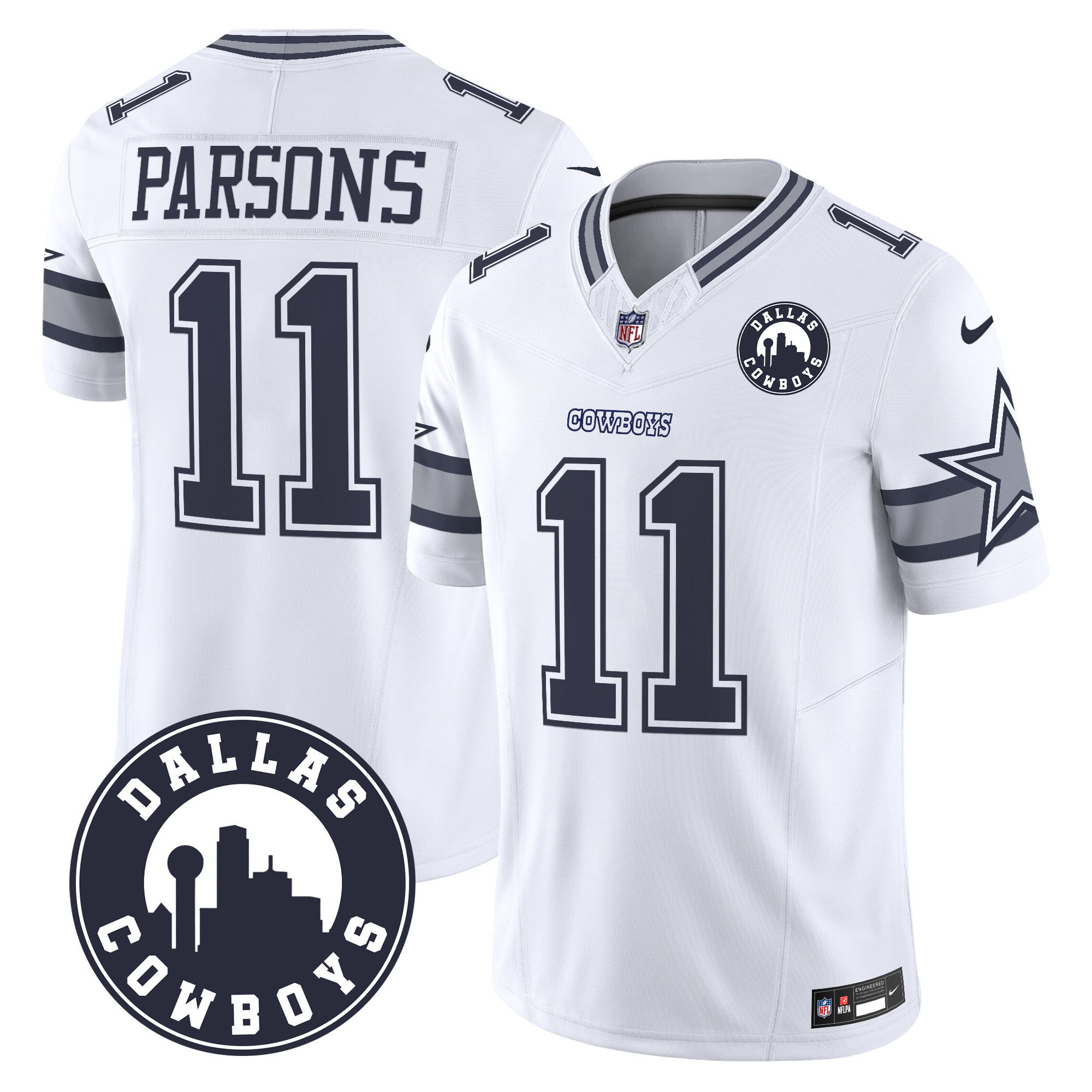Men's Micah Parsons Dallas Cowboys "Dallas City" Patch Vapor Limited White Jersey - All Stitched