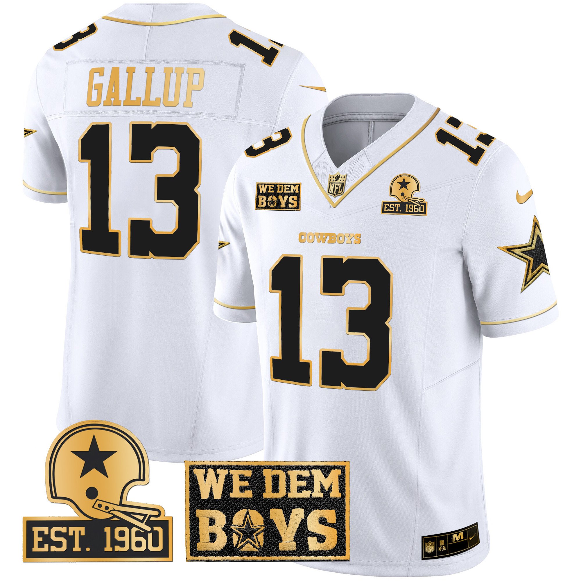Men's Michael Gallup Dallas Cowboys Est. 1960 & We Dem Boyz Patch Gold Vapor Limited White Gold Jersey - All Stitched