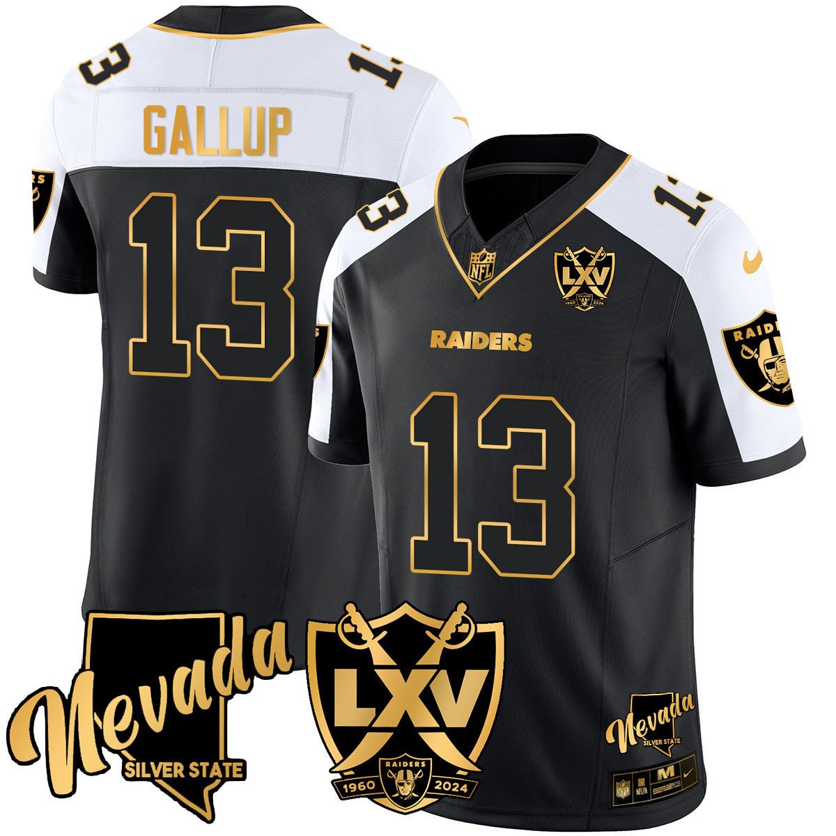 Men's Michael Gallup Las Vegas Raiders 2024 Gold Vapor Limited Black Alternate Jersey - 65th Anniversary - All Stitched