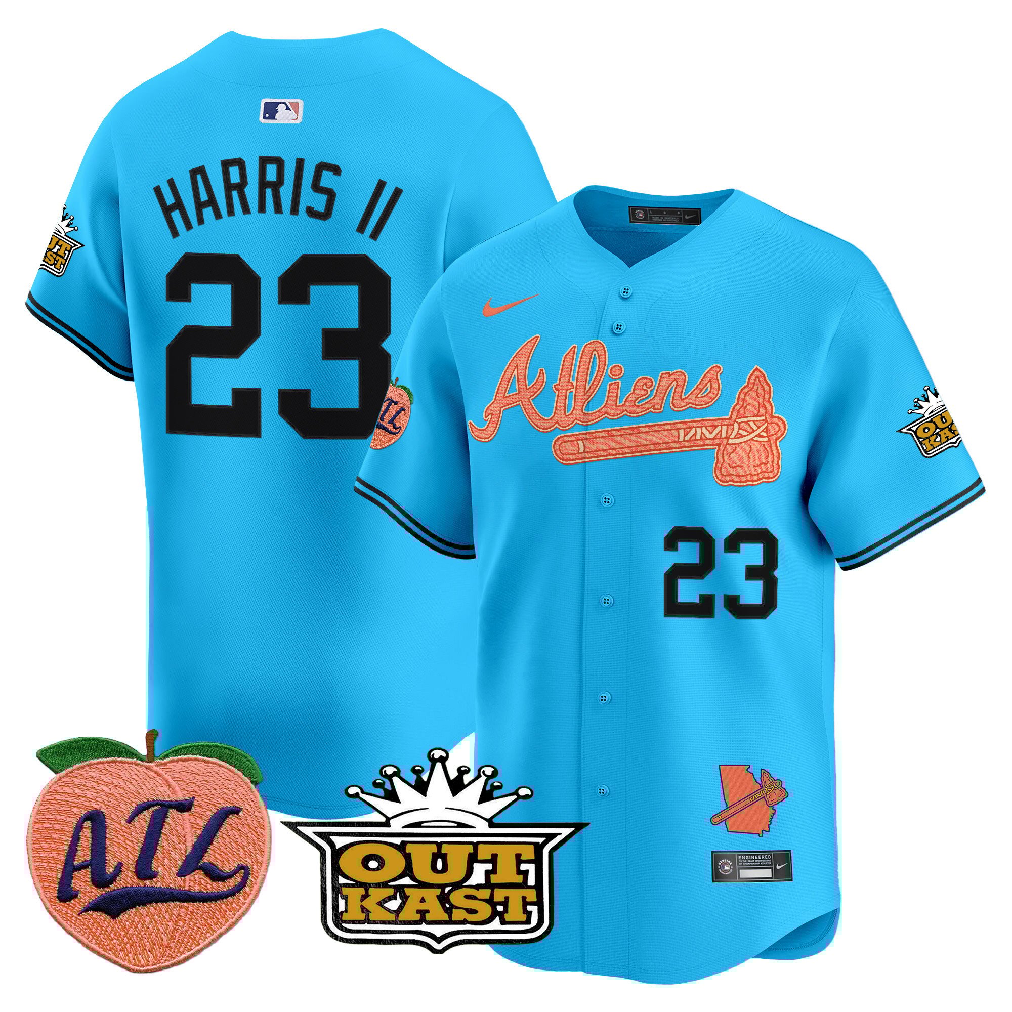 Men's Michael Harris II Atlanta Braves Atliens & Peach Vapor Premier Limited Light Blue Jersey - All Stitched