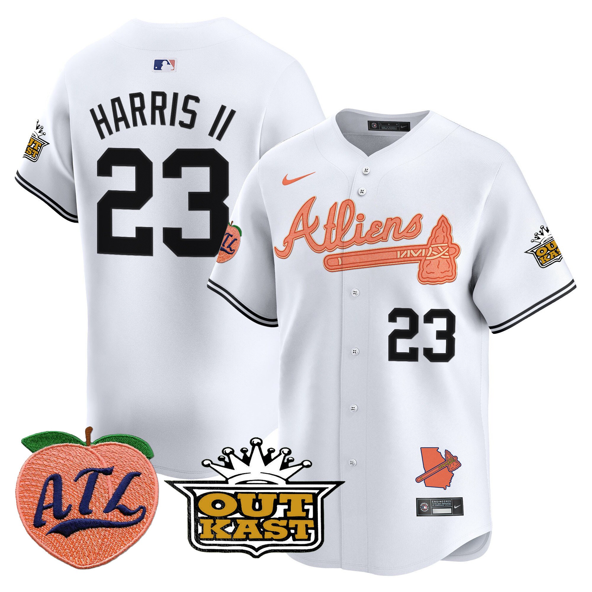 Men's Michael Harris II Atlanta Braves Atliens & Peach Vapor Premier Limited White Jersey - All Stitched