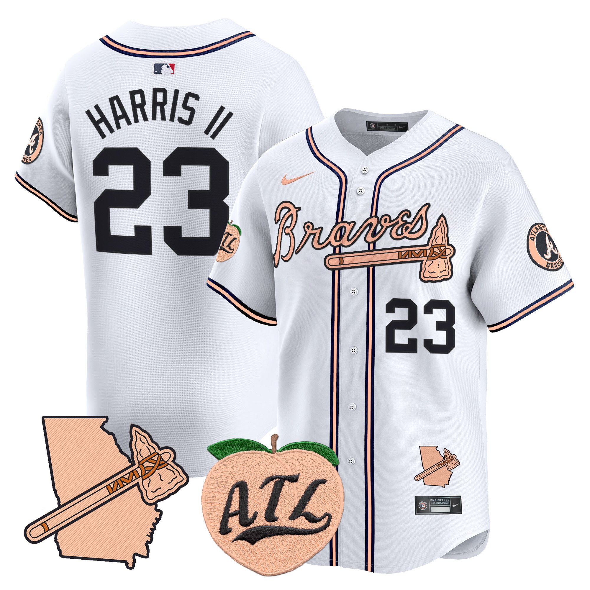 Men's Michael Harris II Atlanta Braves Peach Vapor Premier Limited White Jersey - All Stitched