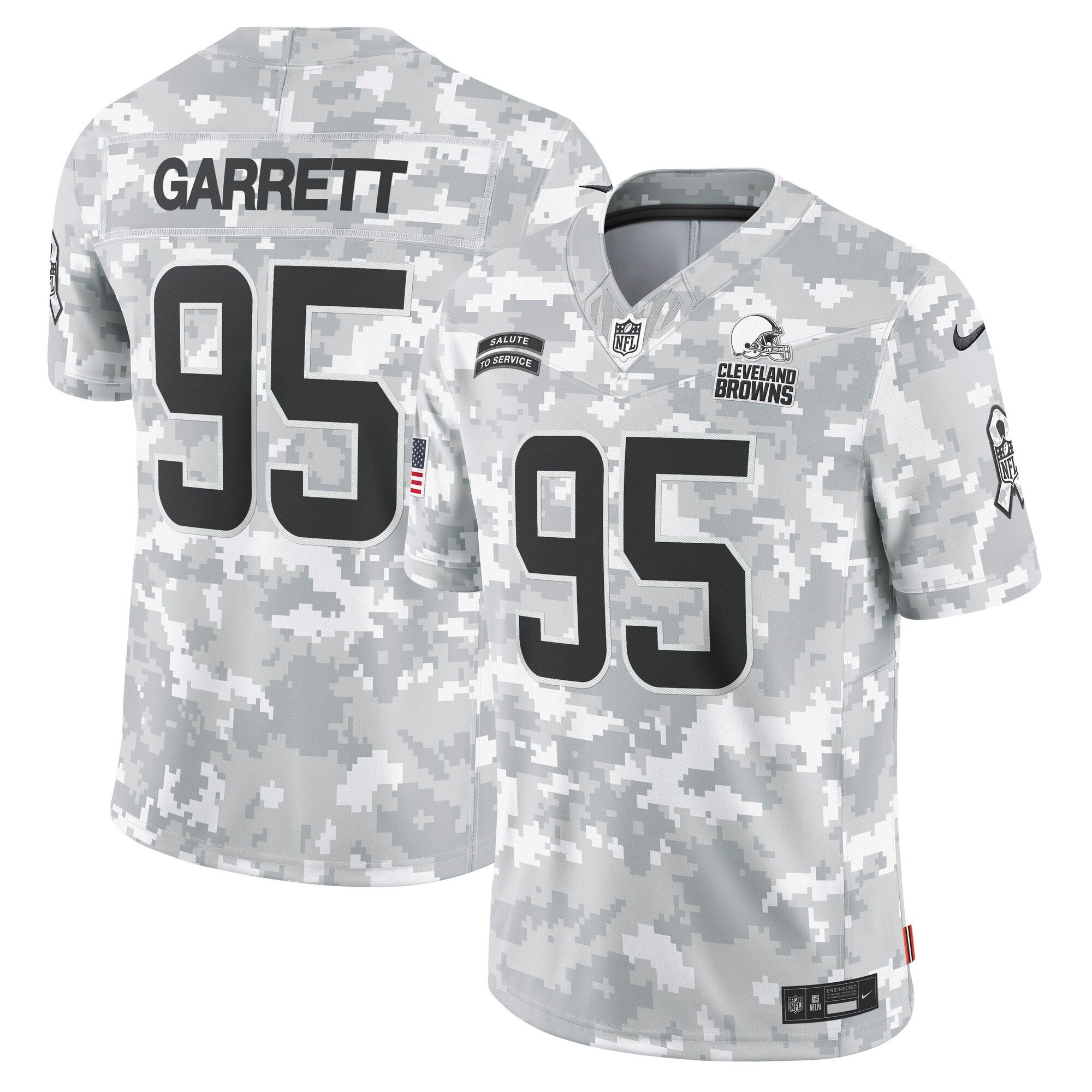 Men's Myles Garrett Cleveland Browns 2024 Salute to Service Vapor Limited Arctic Camo Jersey - Arctic Camo - All Stitched