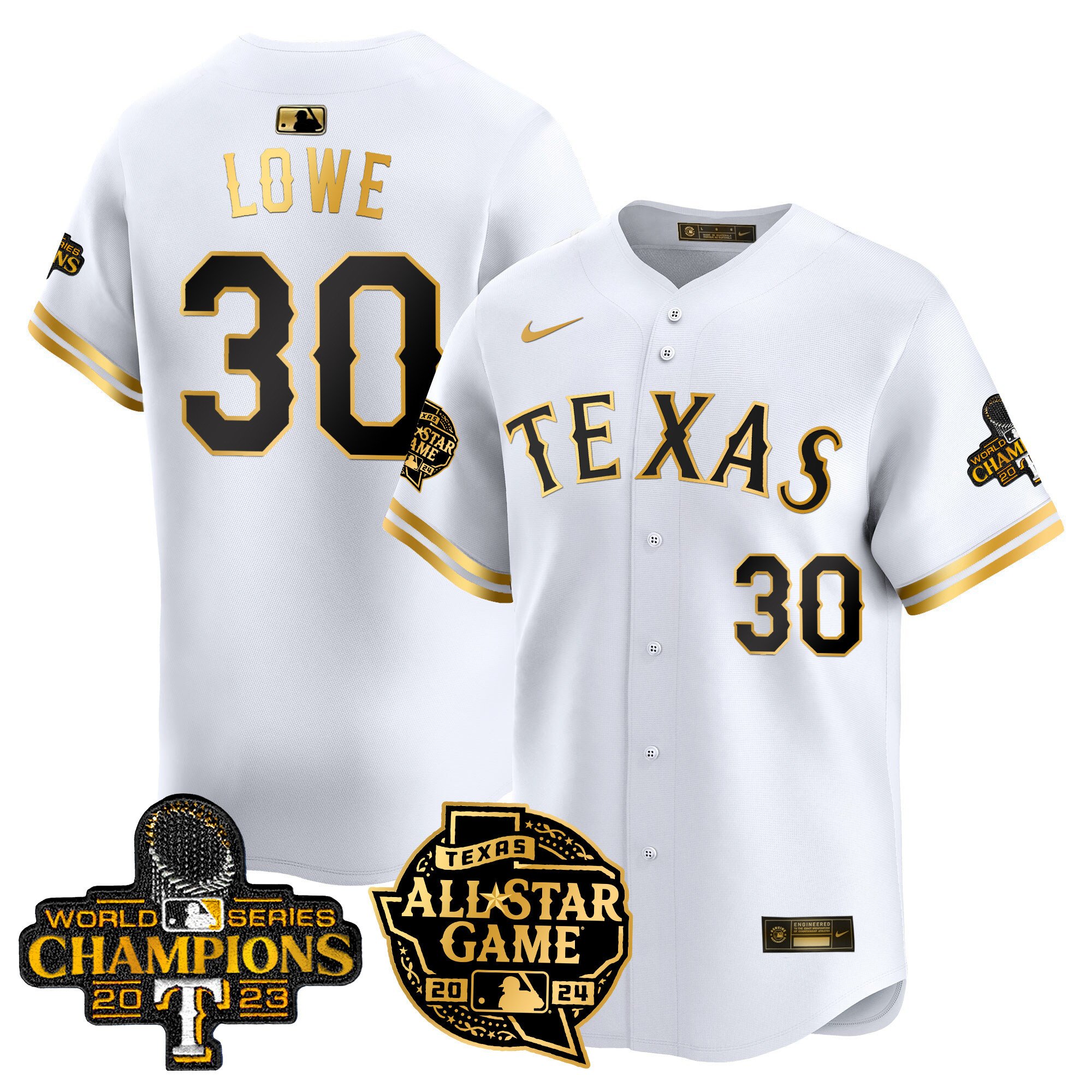 Men's Nathaniel Lowe Texas Rangers 2024 All Star Game Patch Vapor Premier Limited White Gold Jersey - All Stitched