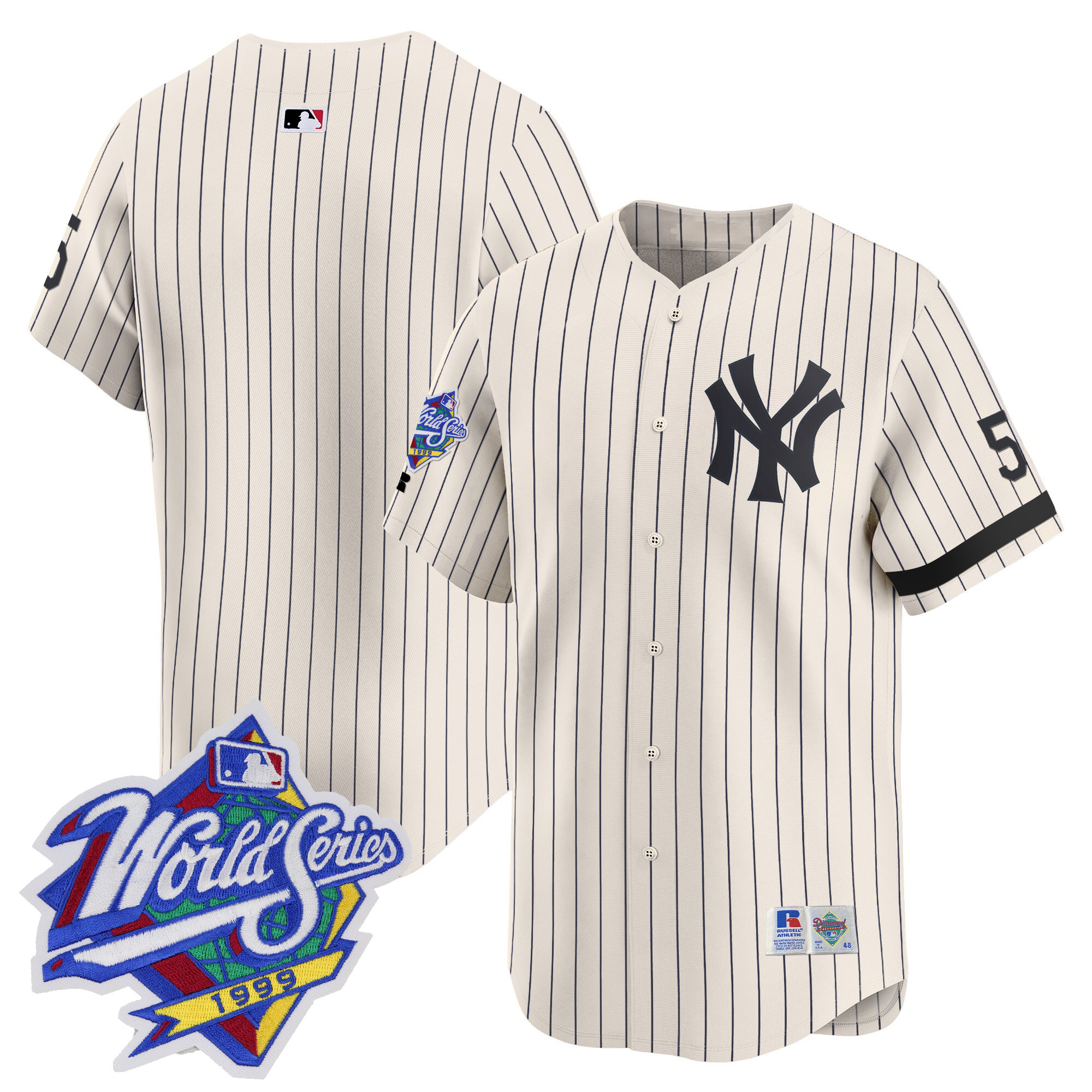 Men's New York Yankees 1999 Throwback Joe DiMaggio Patch Vapor Premier Limited Cream Pinstripe Jersey - All Stitched