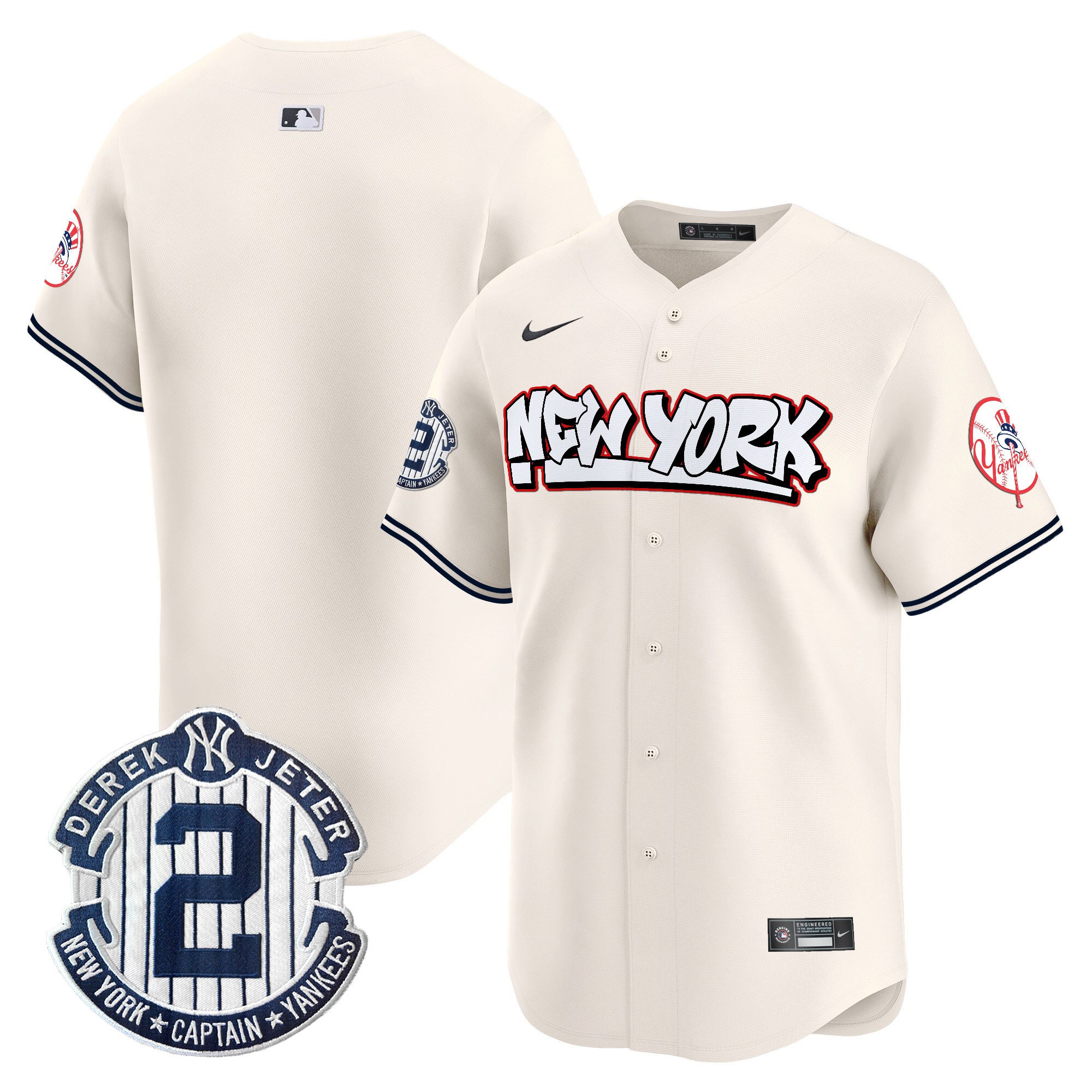 Men's New York Yankees Graffiti Vapor Premier Limited Cream Jersey V2 - All Stitched