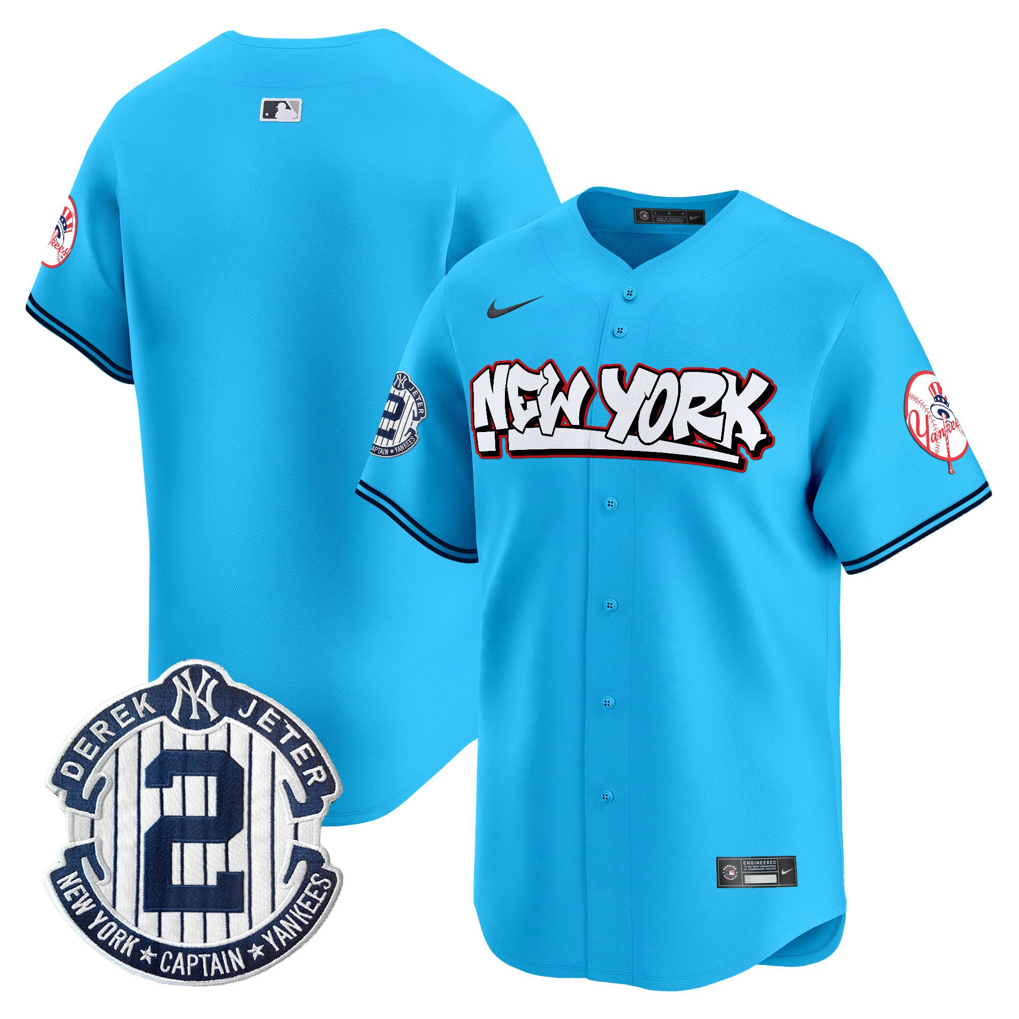 Men's New York Yankees Graffiti Vapor Premier Limited Light Blue Jersey V2 - All Stitched