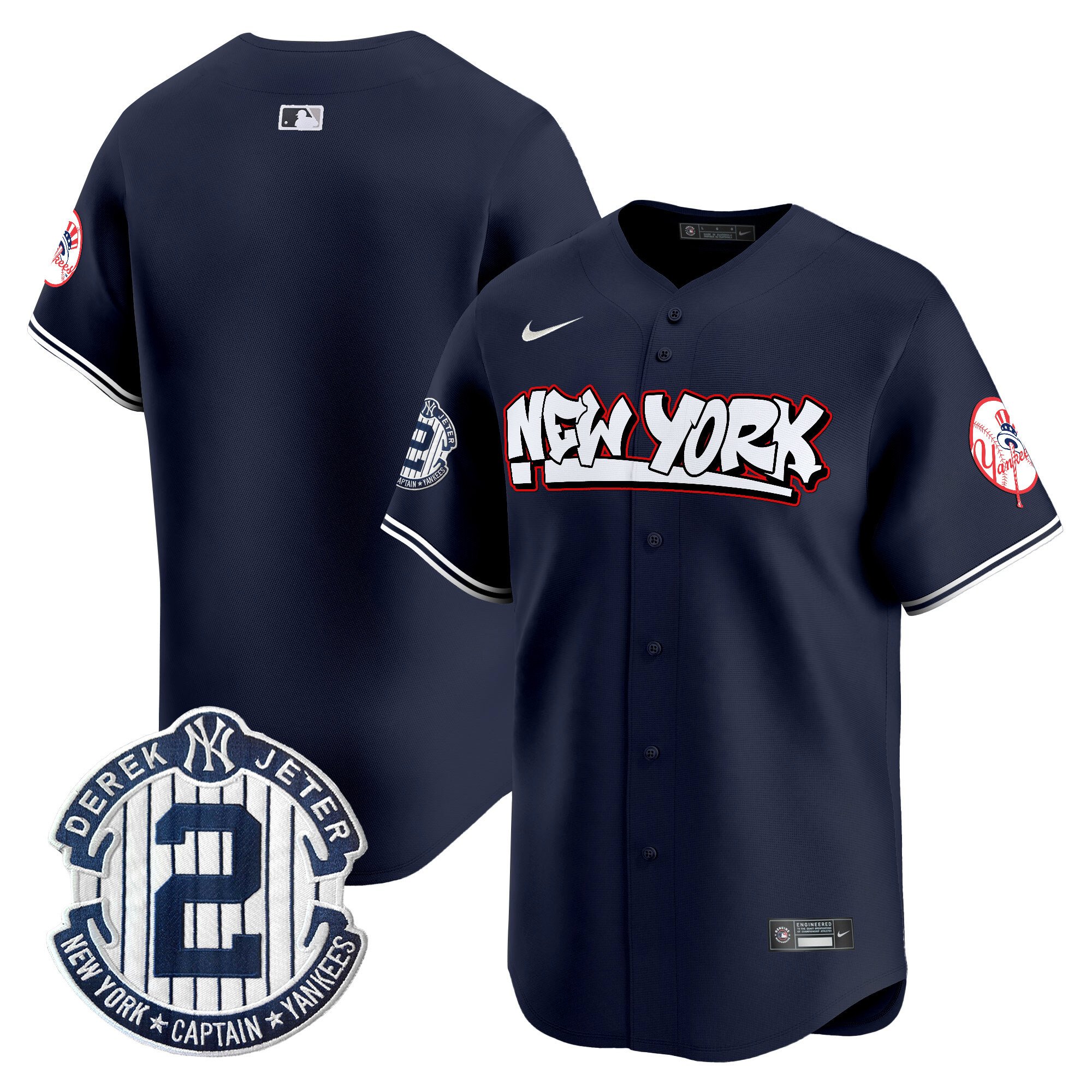 Men's New York Yankees Graffiti Vapor Premier Limited Navy Jersey V2 - All Stitched
